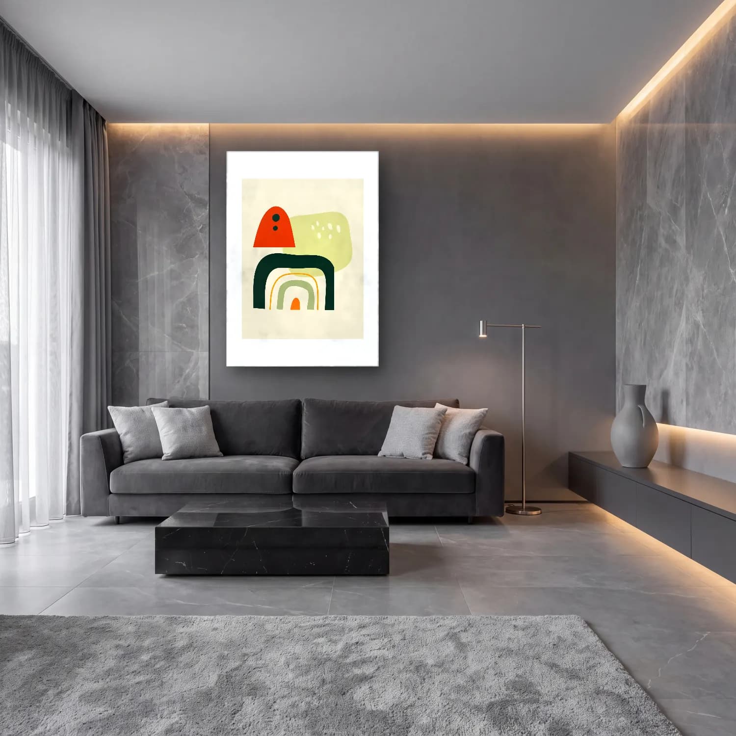 Boho Soyut Kemer No. 29 cam tablo — lüks salon duvarında