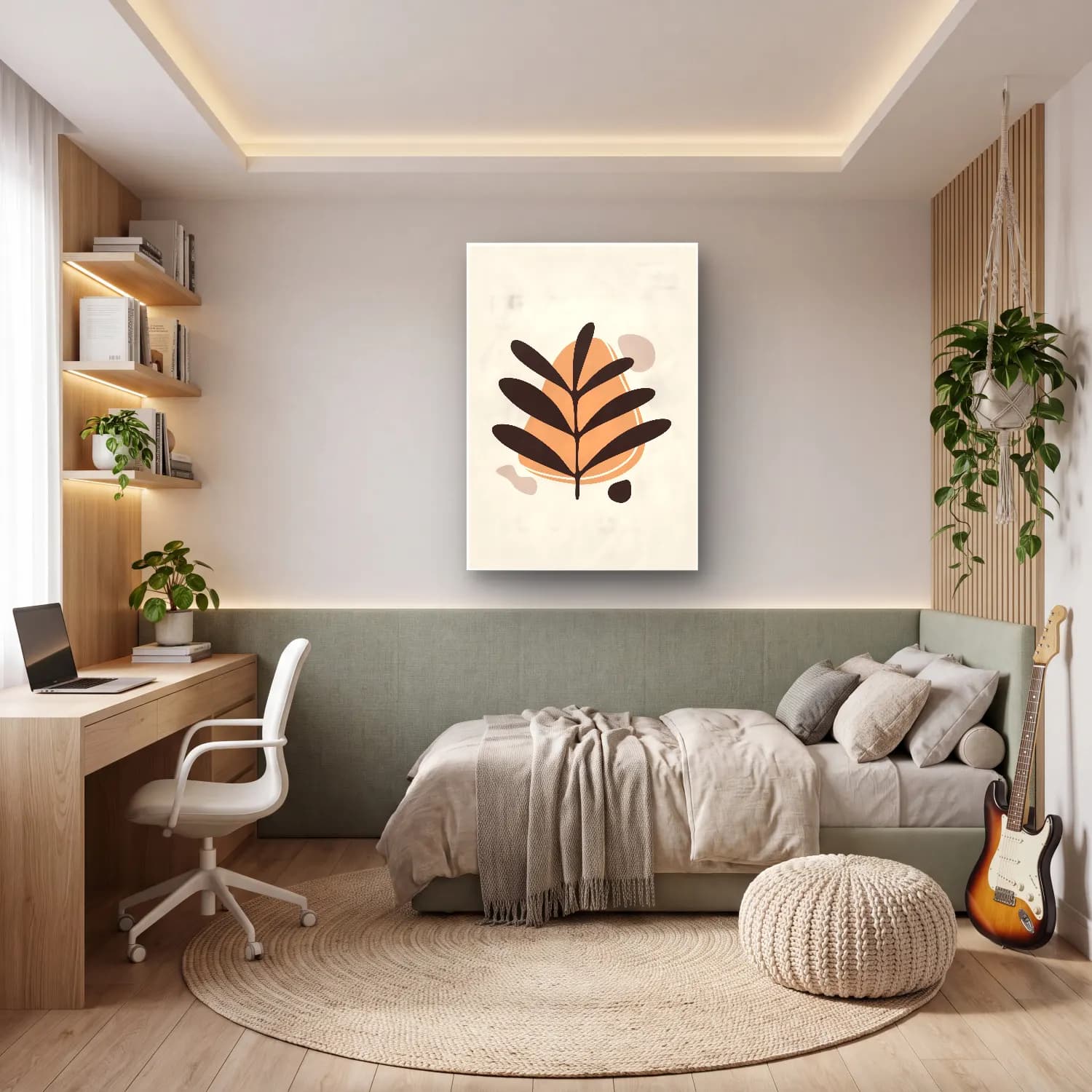 Boho Botanik Yapraklar No. 9 cam tablo — genç odasında