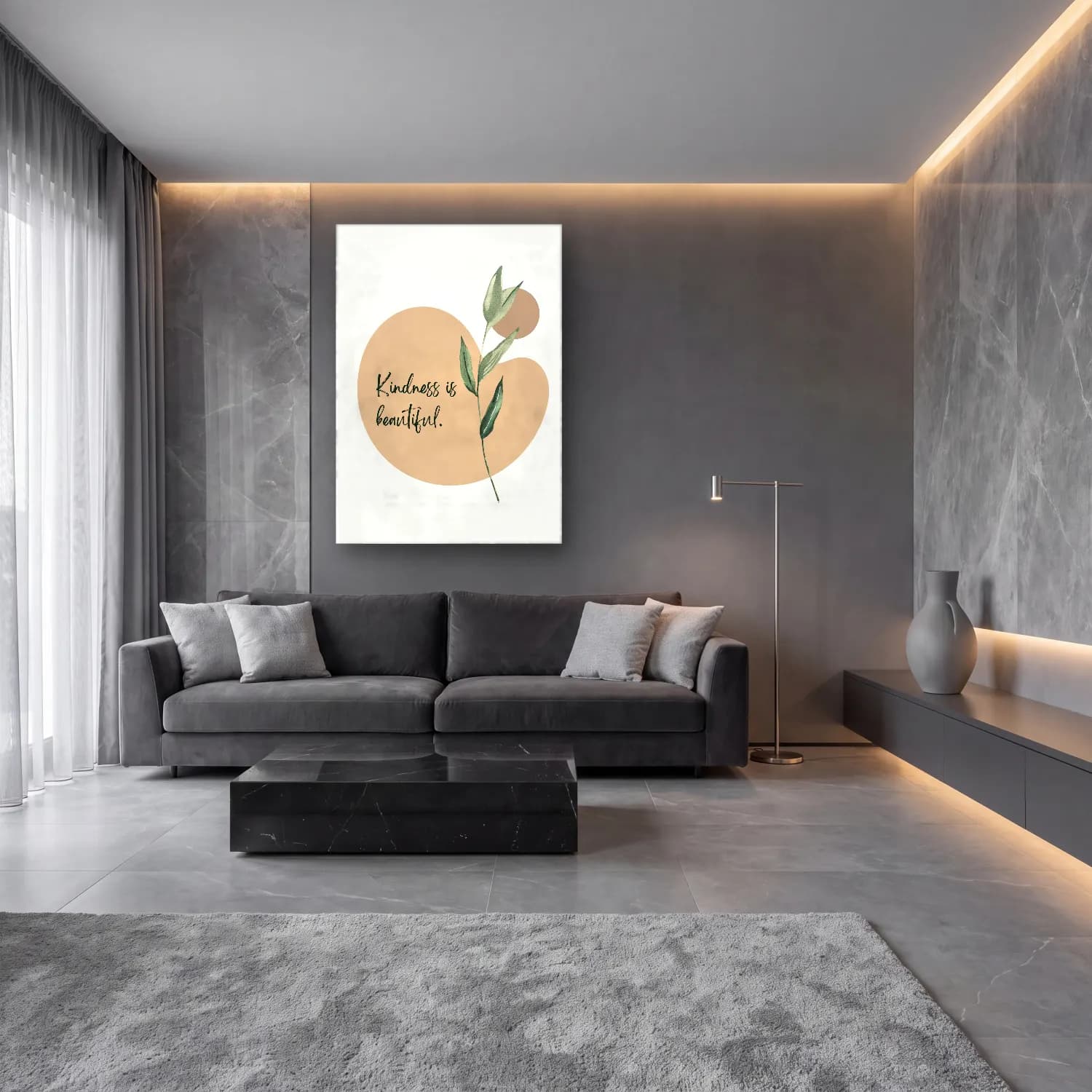 Boho Söz Posteri – Bej Tonlar cam tablo — lüks salon duvarında