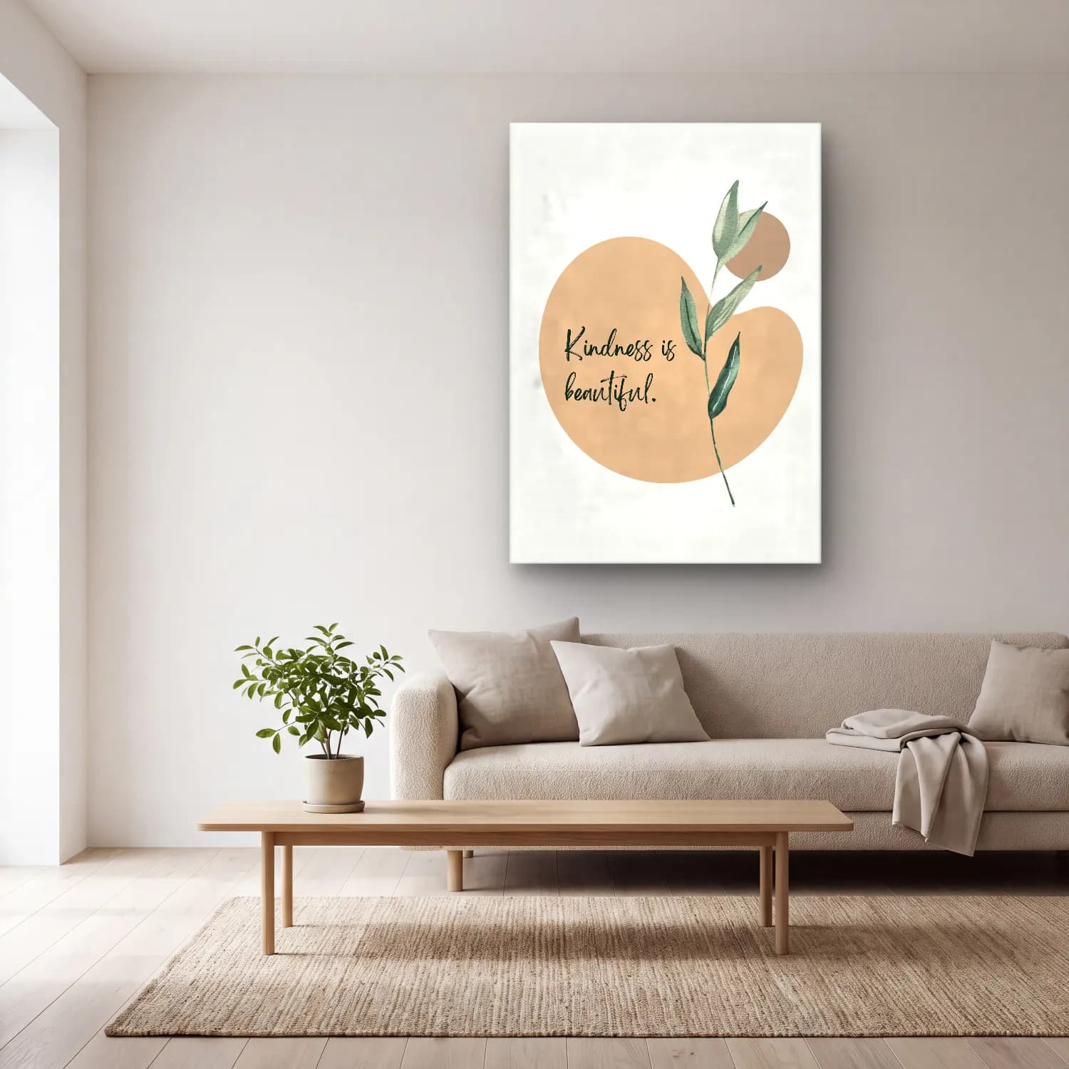 Boho Söz Posteri – Bej Tonlar cam tablo — açık renk salonda