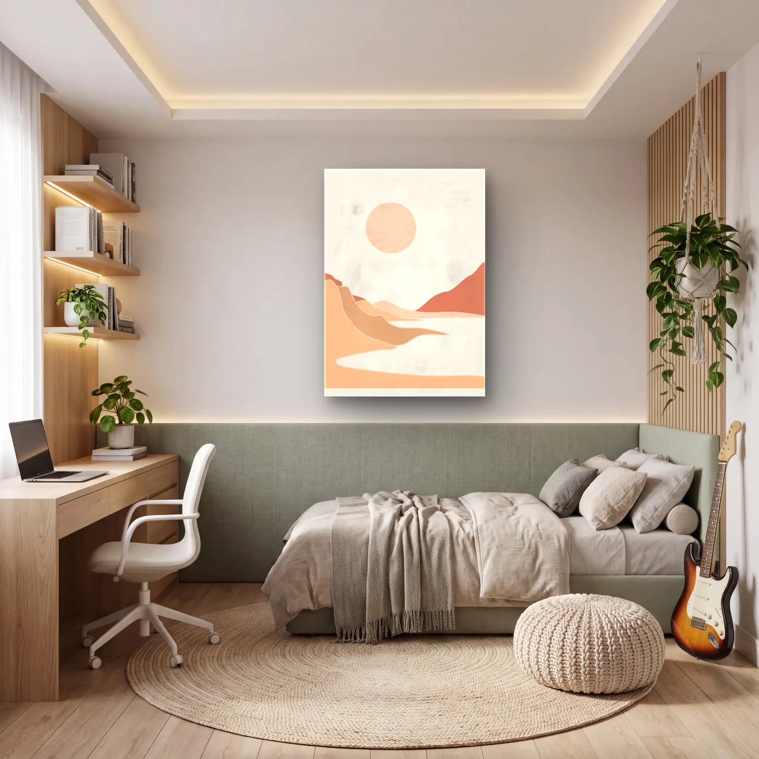 Çizgi Sanatı Çöl Kumulları cam tablo — genç odasında