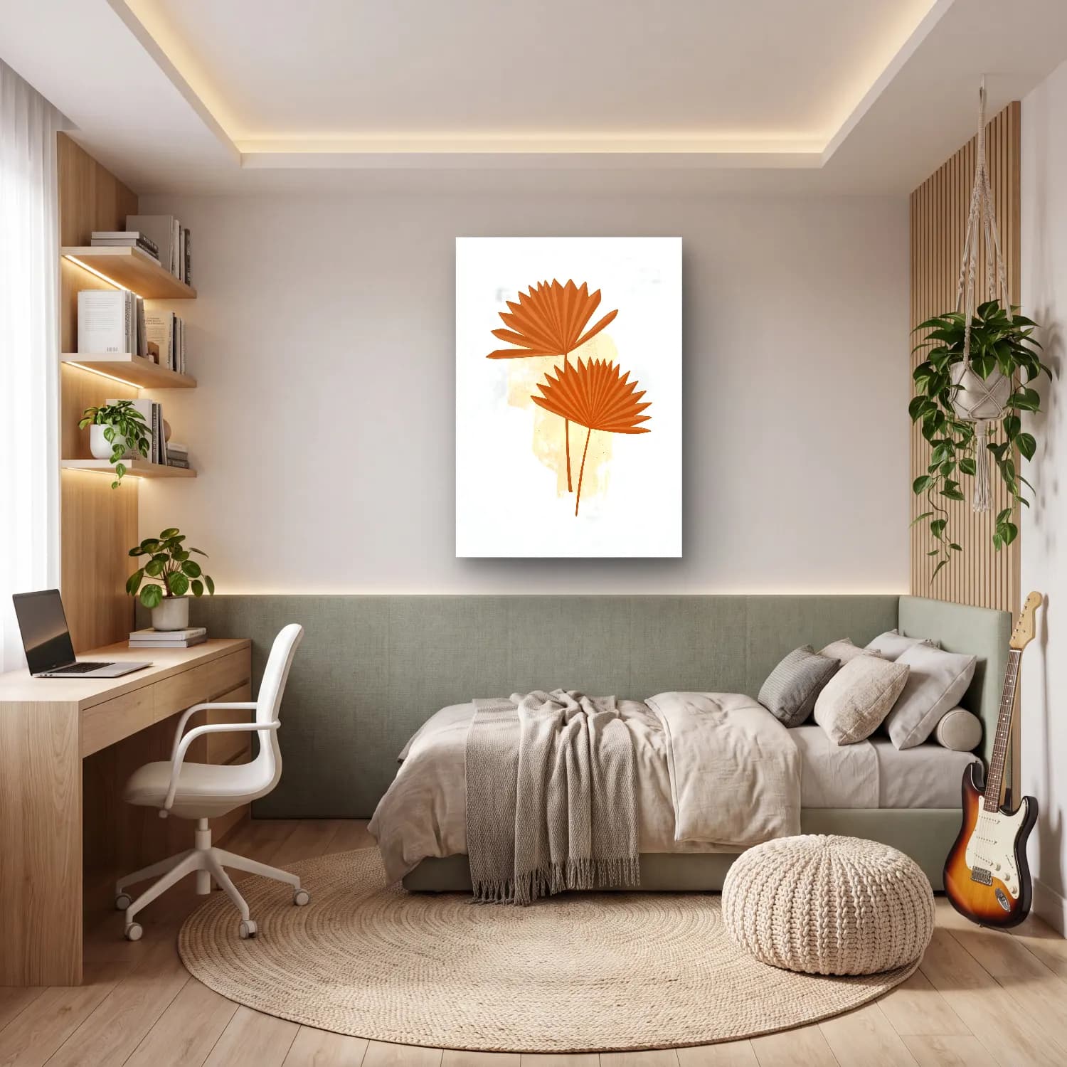 Boho Palmiye Yaprağı No. 5 cam tablo — genç odasında