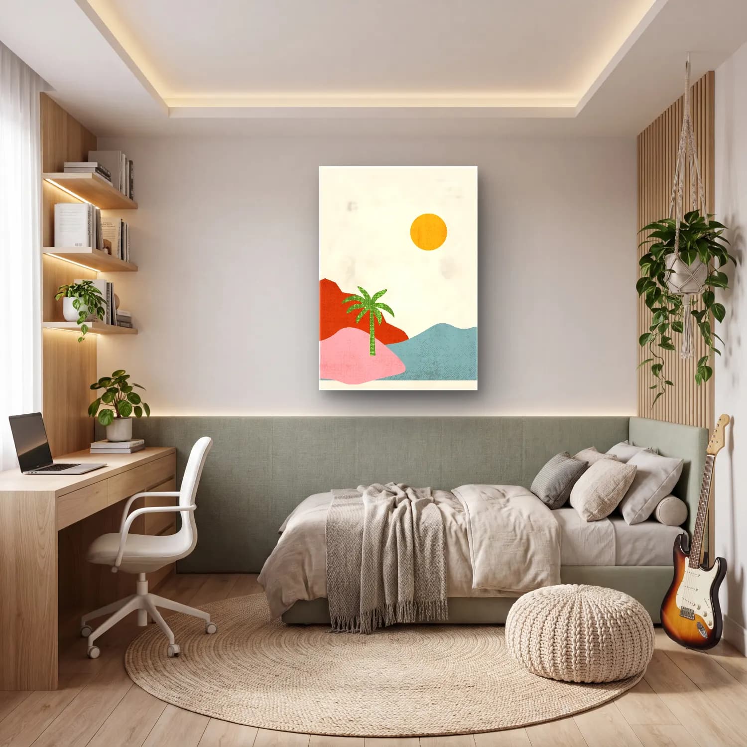 Pastel Soyut Manzara cam tablo — genç odasında