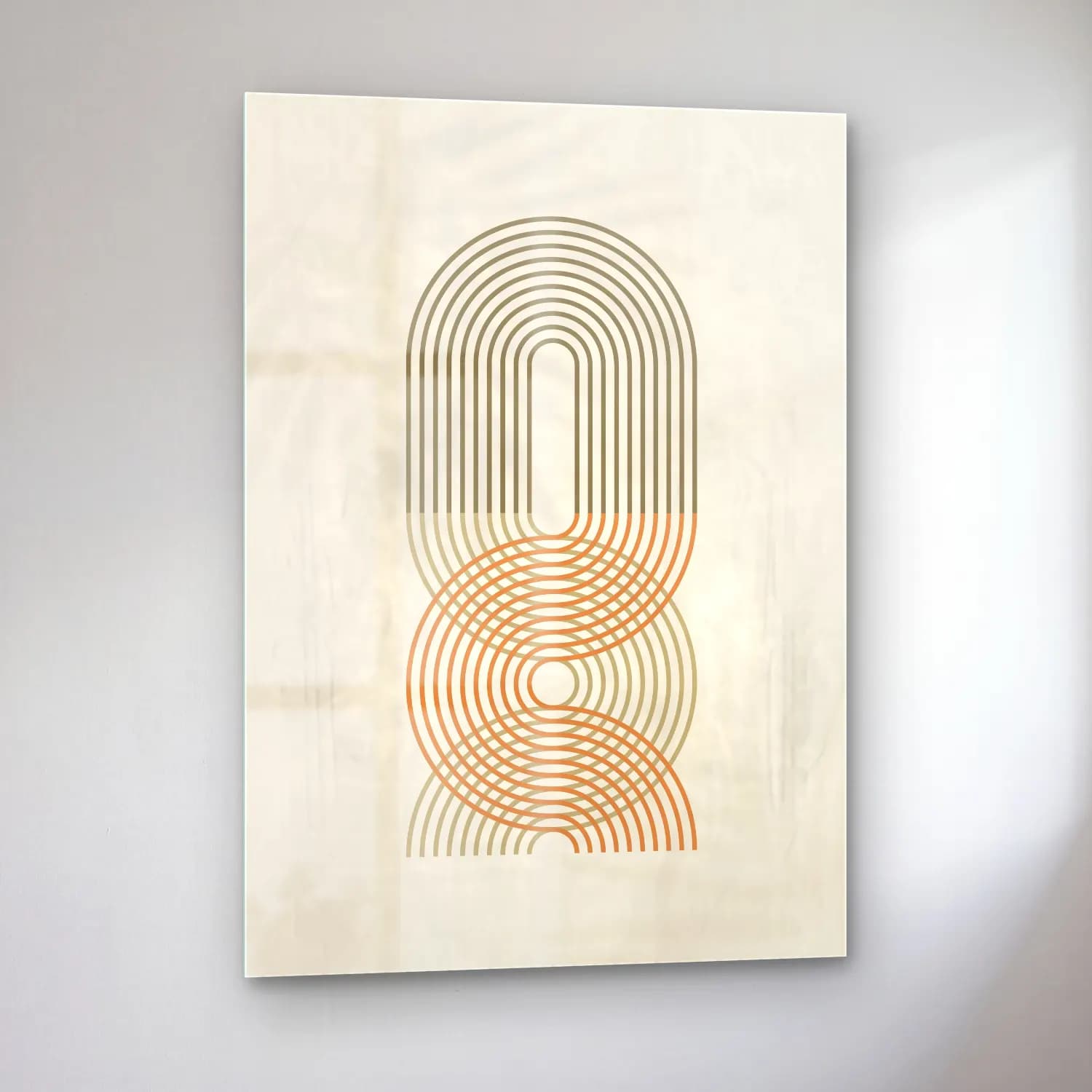 Boho Geometrik Daireler No. 17 cam tablo — sol açıdan görünüm