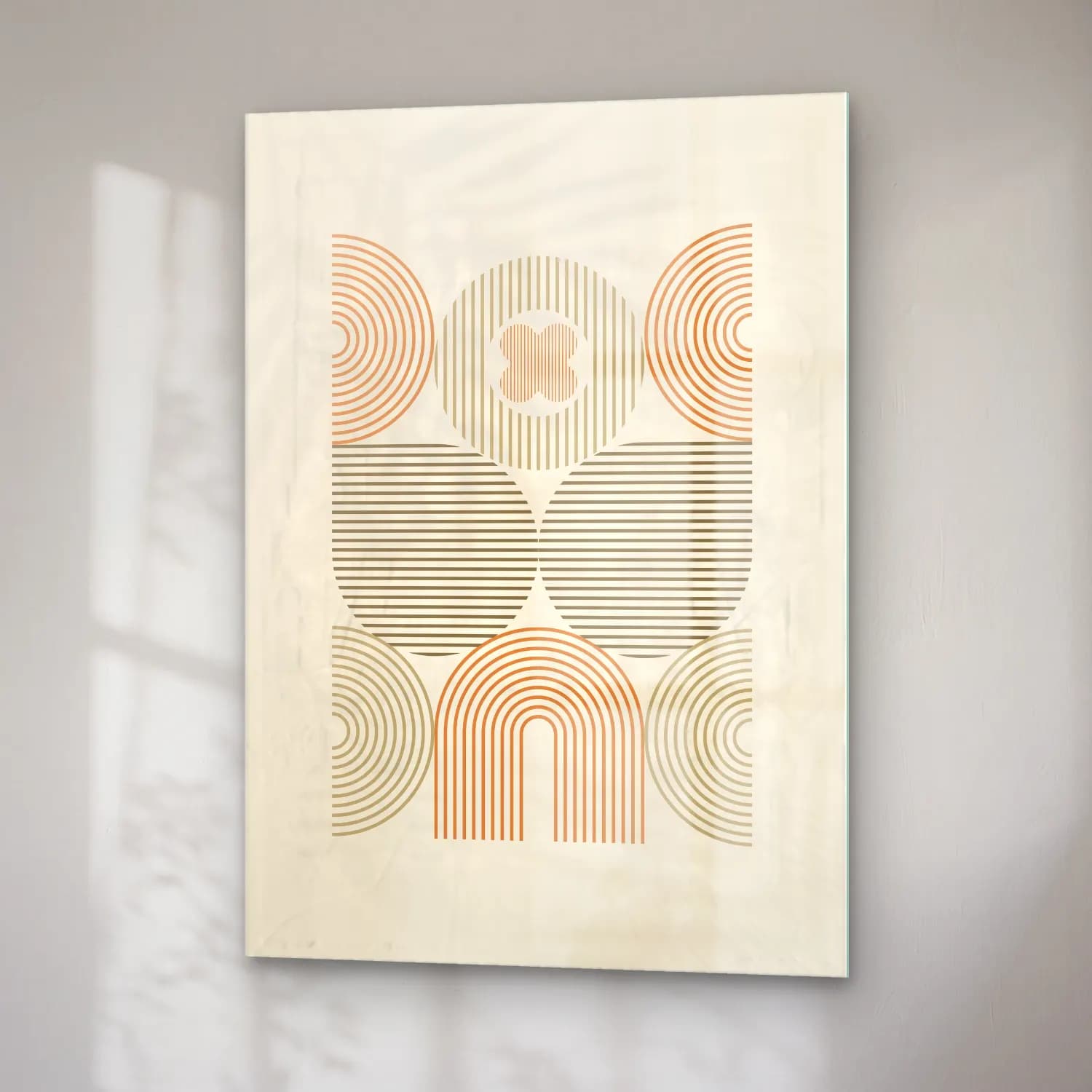 Boho Geometrik Daireler No. 18 cam tablo — sağ açıdan görünüm