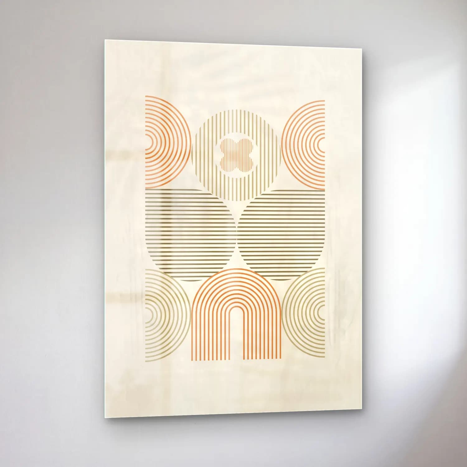 Boho Geometrik Daireler No. 18 cam tablo — sol açıdan görünüm