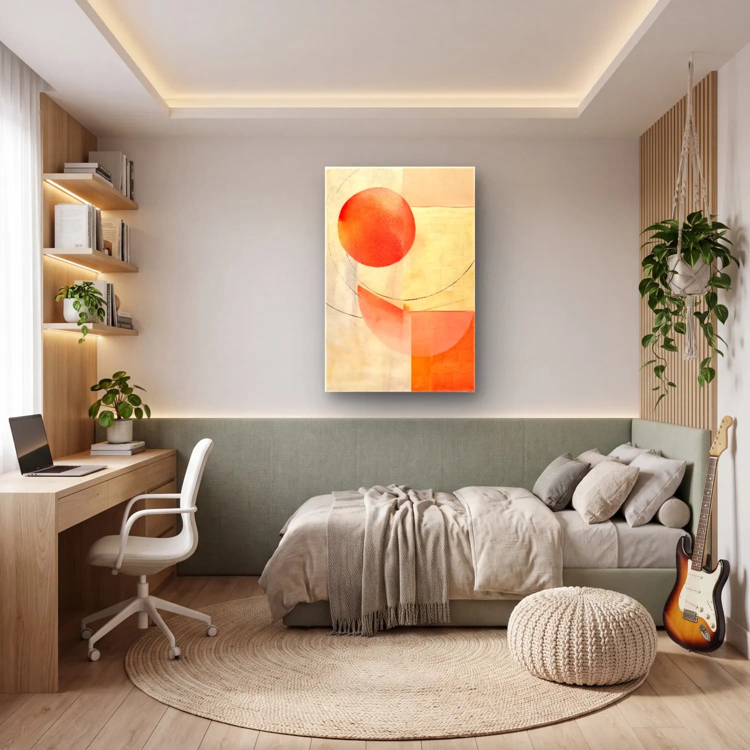 Modern Soyut Geometrik Daireler No. 14 cam tablo — genç odasında