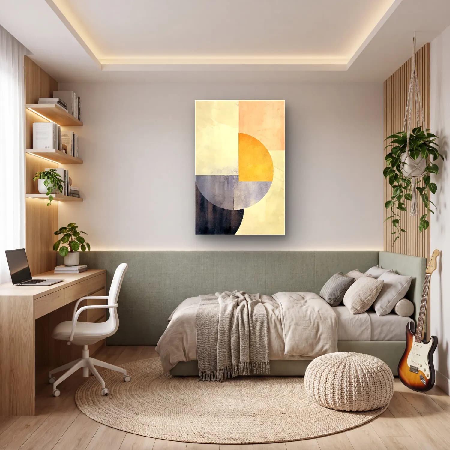 Modern Soyut Geometrik Daireler No. 17 cam tablo — genç odasında