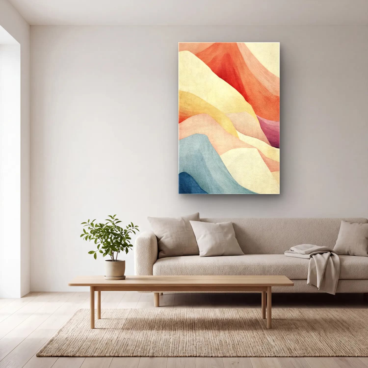 Pastel Soyut Manzara – Bej Tonlar cam tablo — açık renk salonda