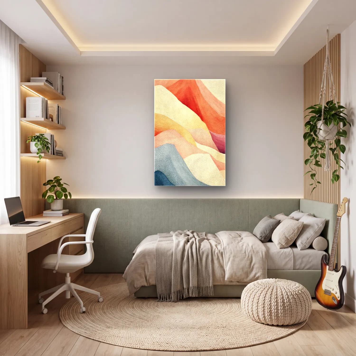 Pastel Soyut Manzara – Bej Tonlar cam tablo — genç odasında