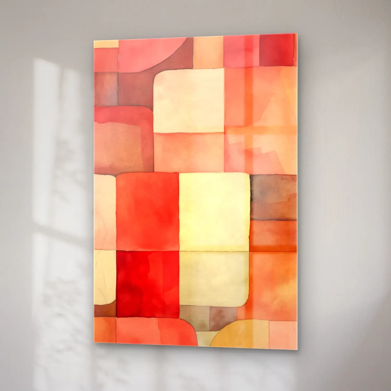 Suluboya Renk Alanları – Kırmızı Tonlar cam tablo — sağ açıdan görünüm