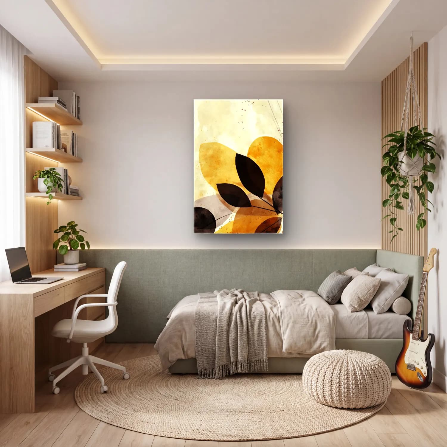 Boho Botanik Yapraklar No. 11 cam tablo — genç odasında