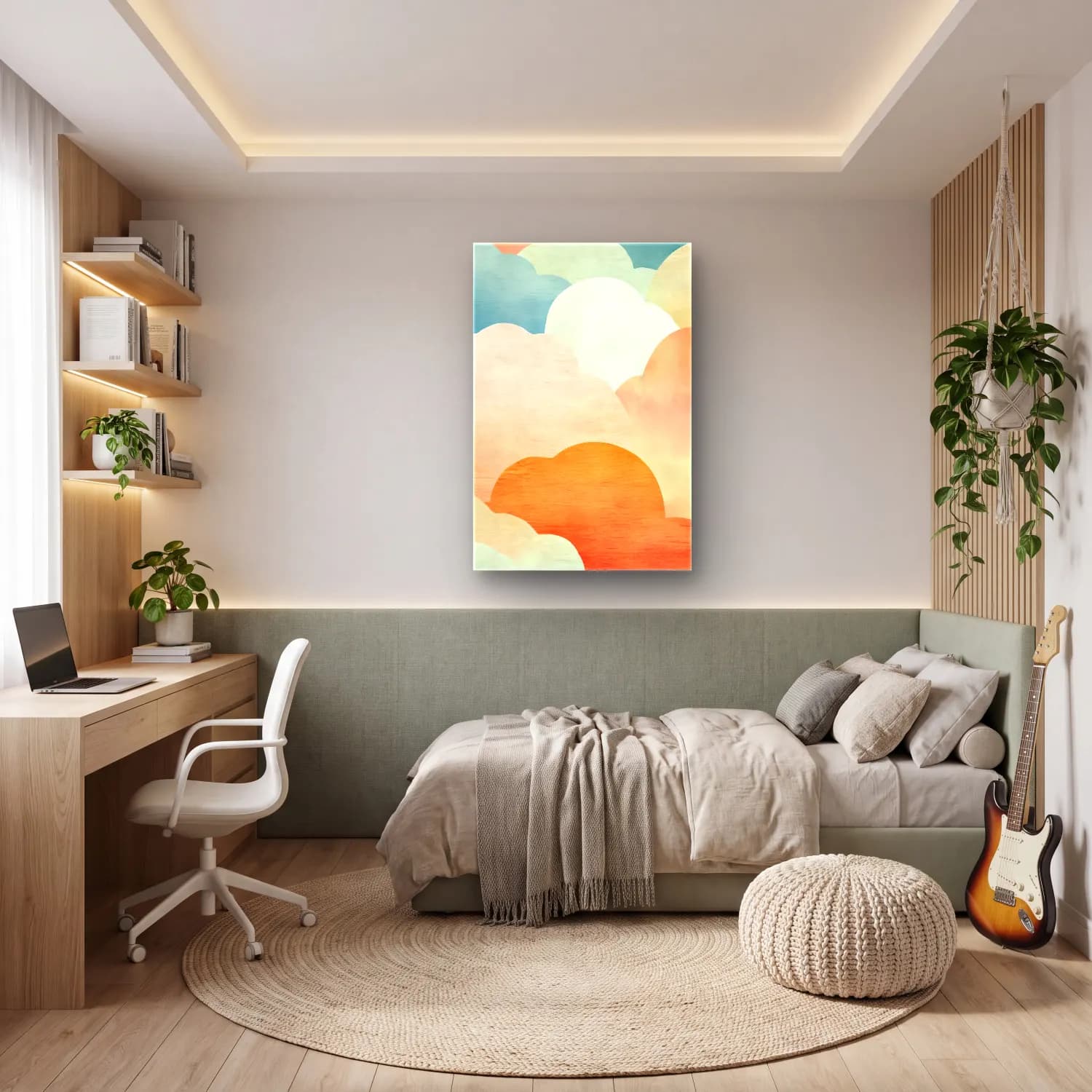 Pastel Gün Batımı Gökyüzü cam tablo — genç odasında
