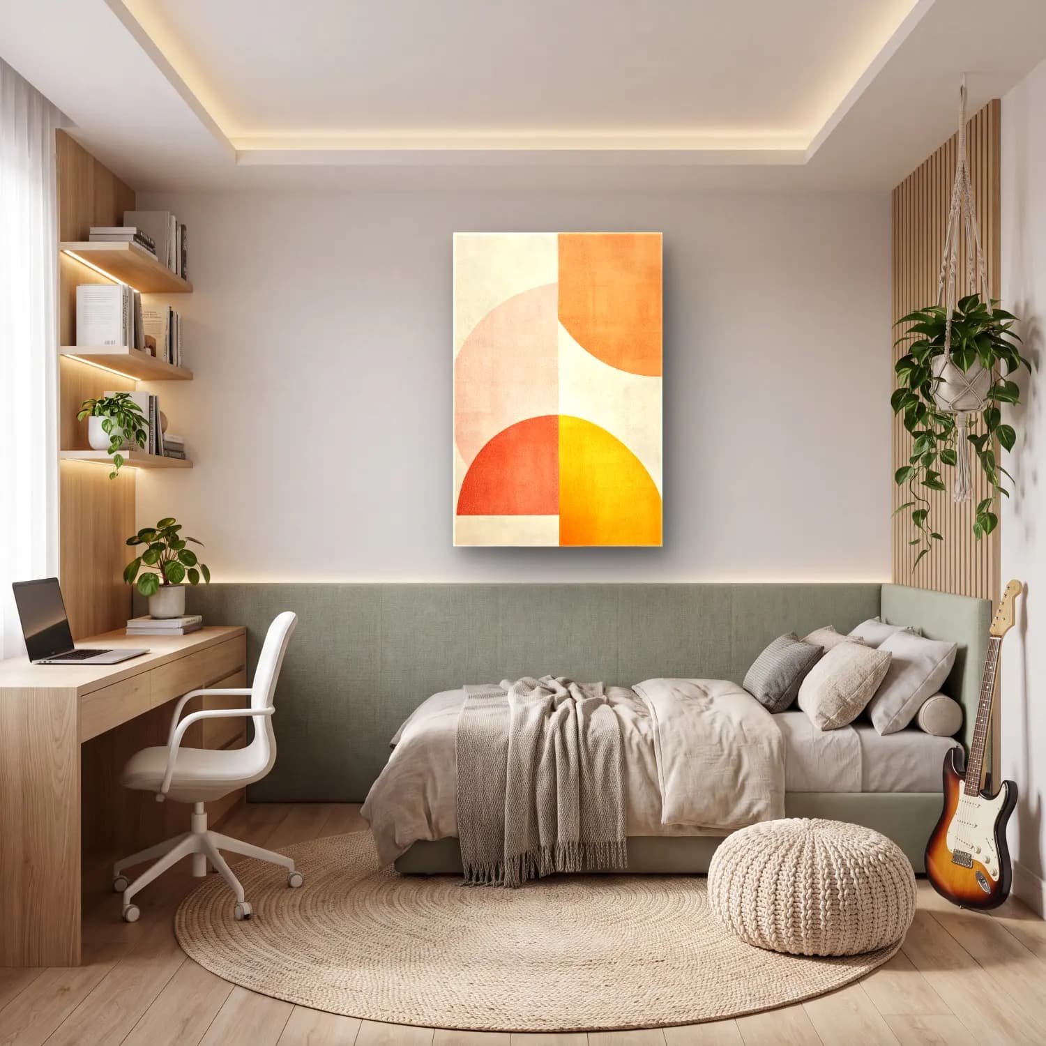 Modern Soyut Geometrik Daireler No. 5 cam tablo — genç odasında