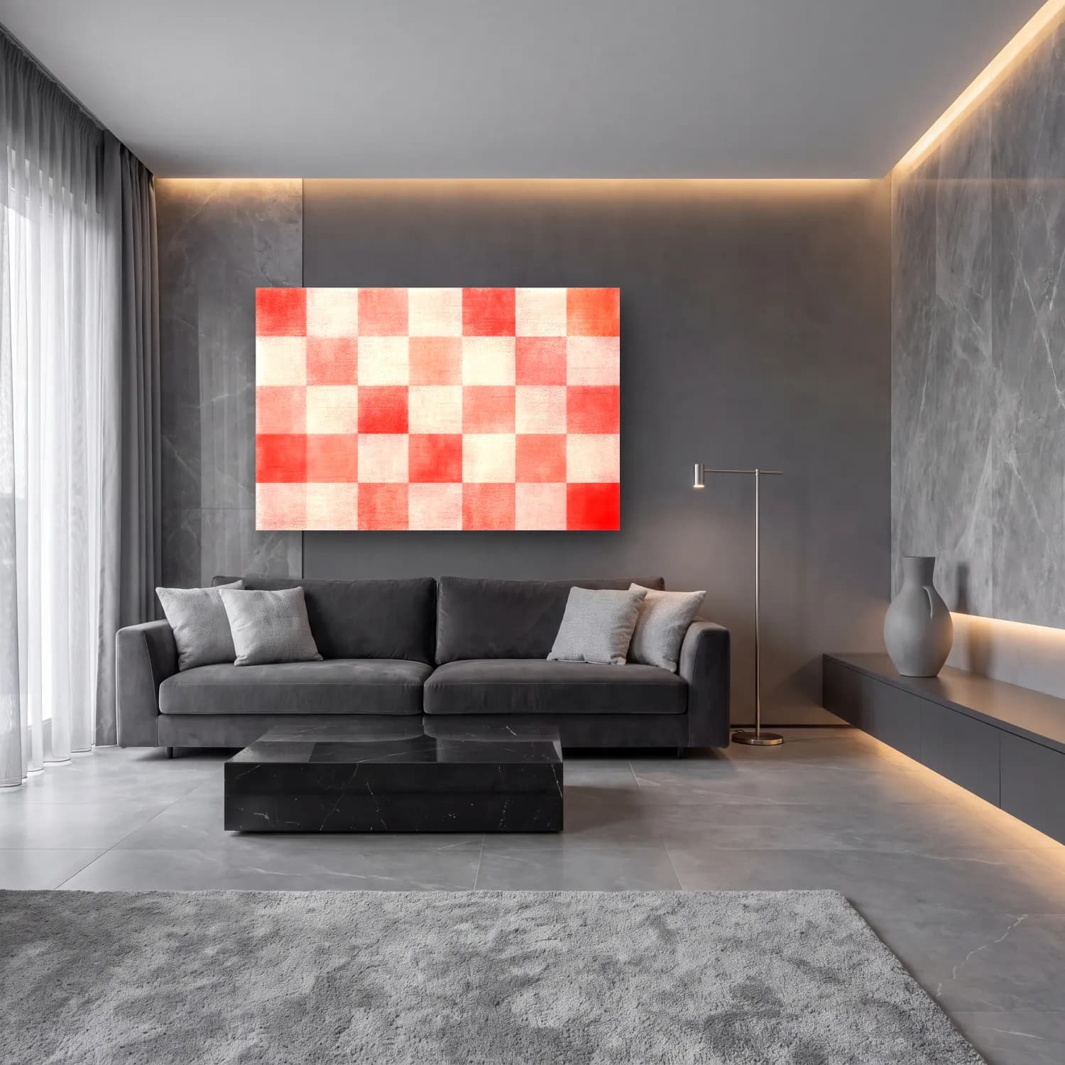 Pastel Dama Deseni cam tablo — lüks salon duvarında