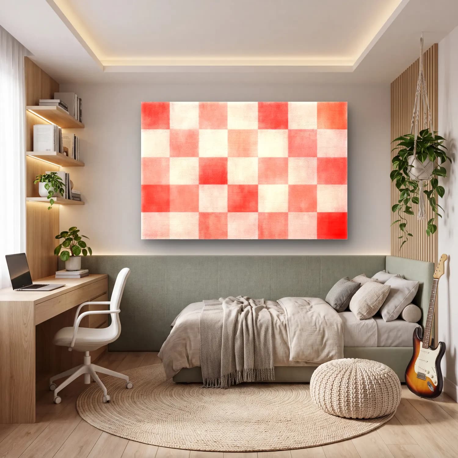 Pastel Dama Deseni cam tablo — genç odasında