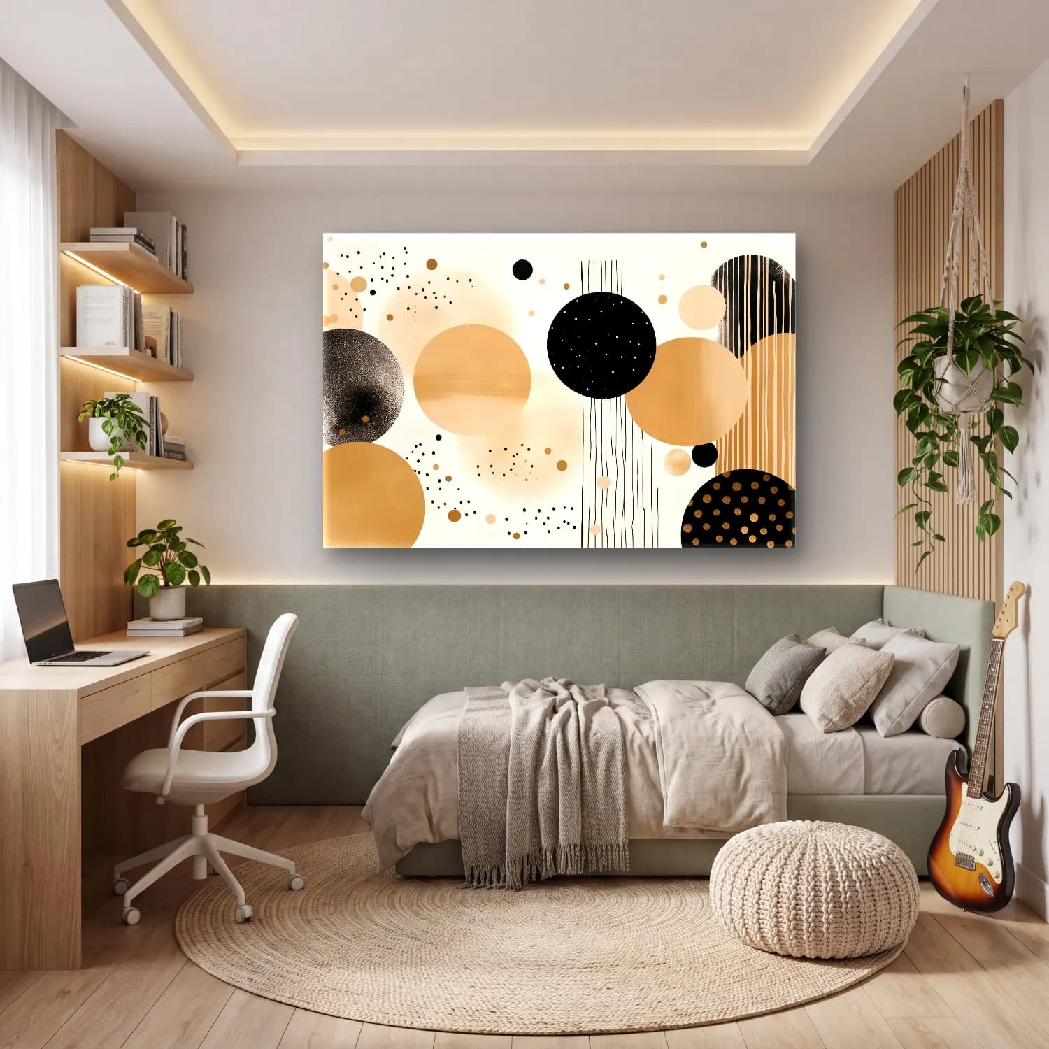 Boho Geometrik Daireler cam tablo — genç odasında