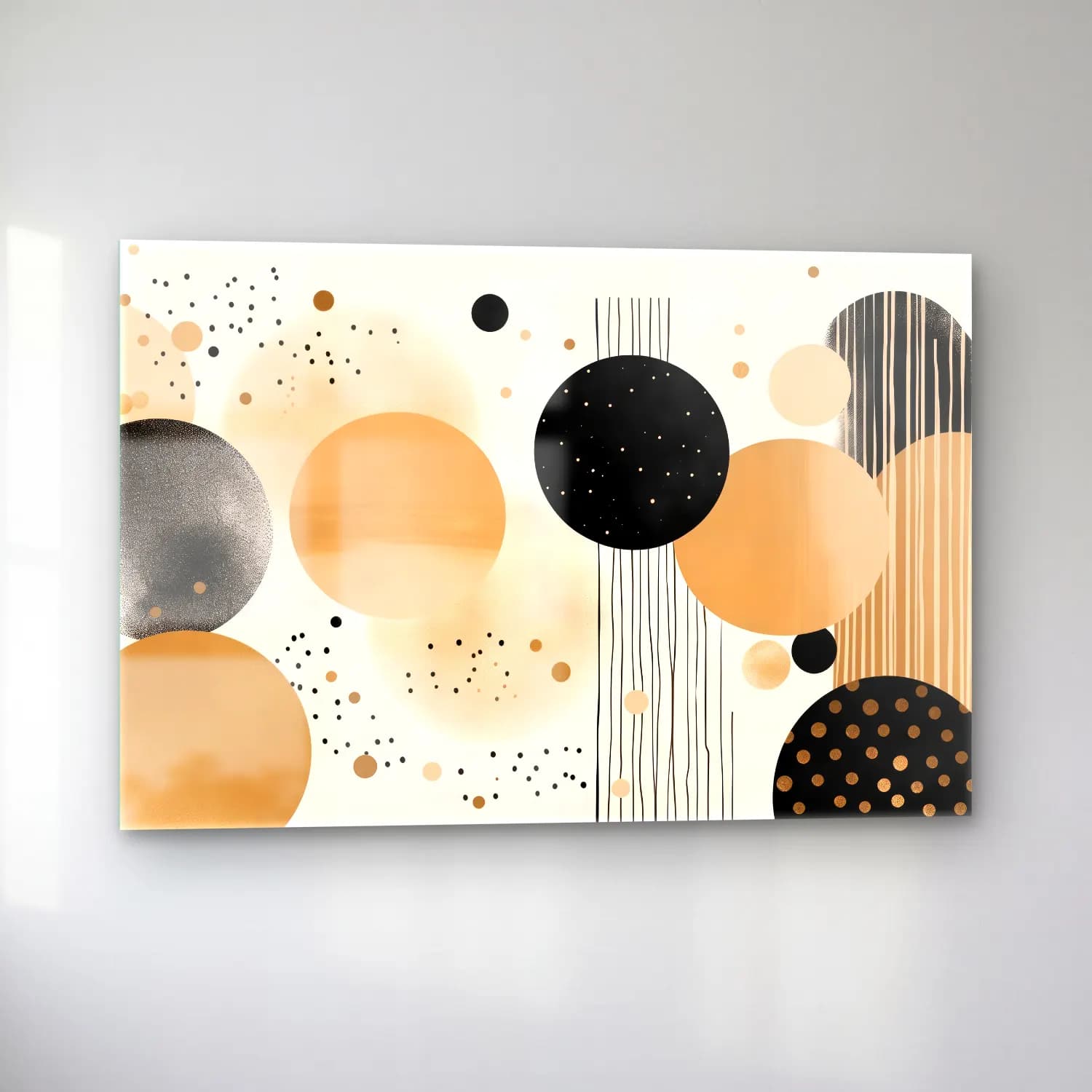Boho Geometrik Daireler cam tablo — sol açıdan görünüm