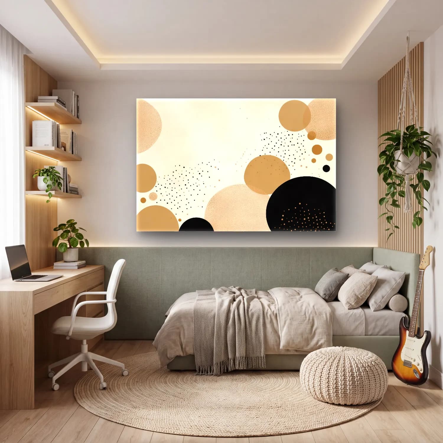 Modern Soyut Geometrik Daireler No. 8 cam tablo — genç odasında