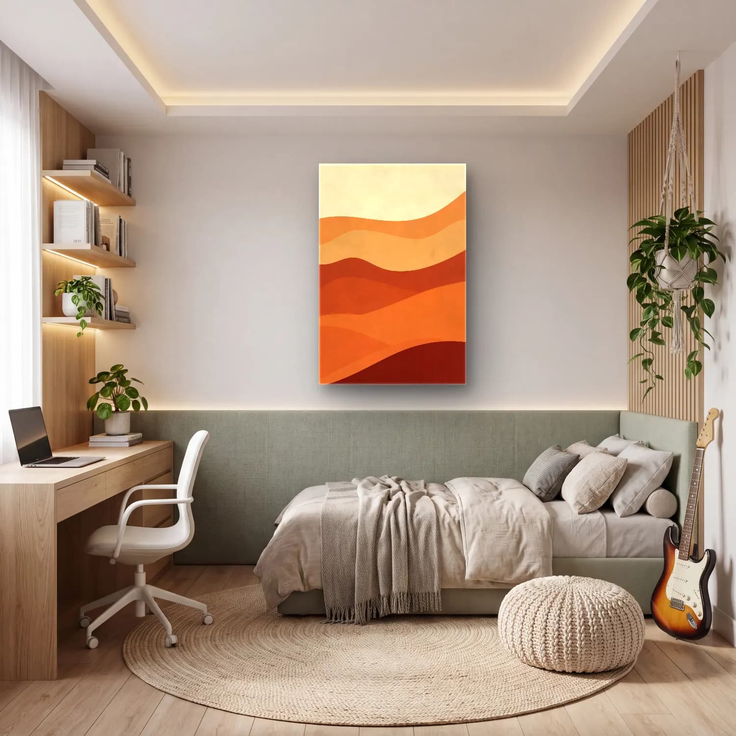 Modern Soyut Çöl Kumulları No. 4 cam tablo — genç odasında