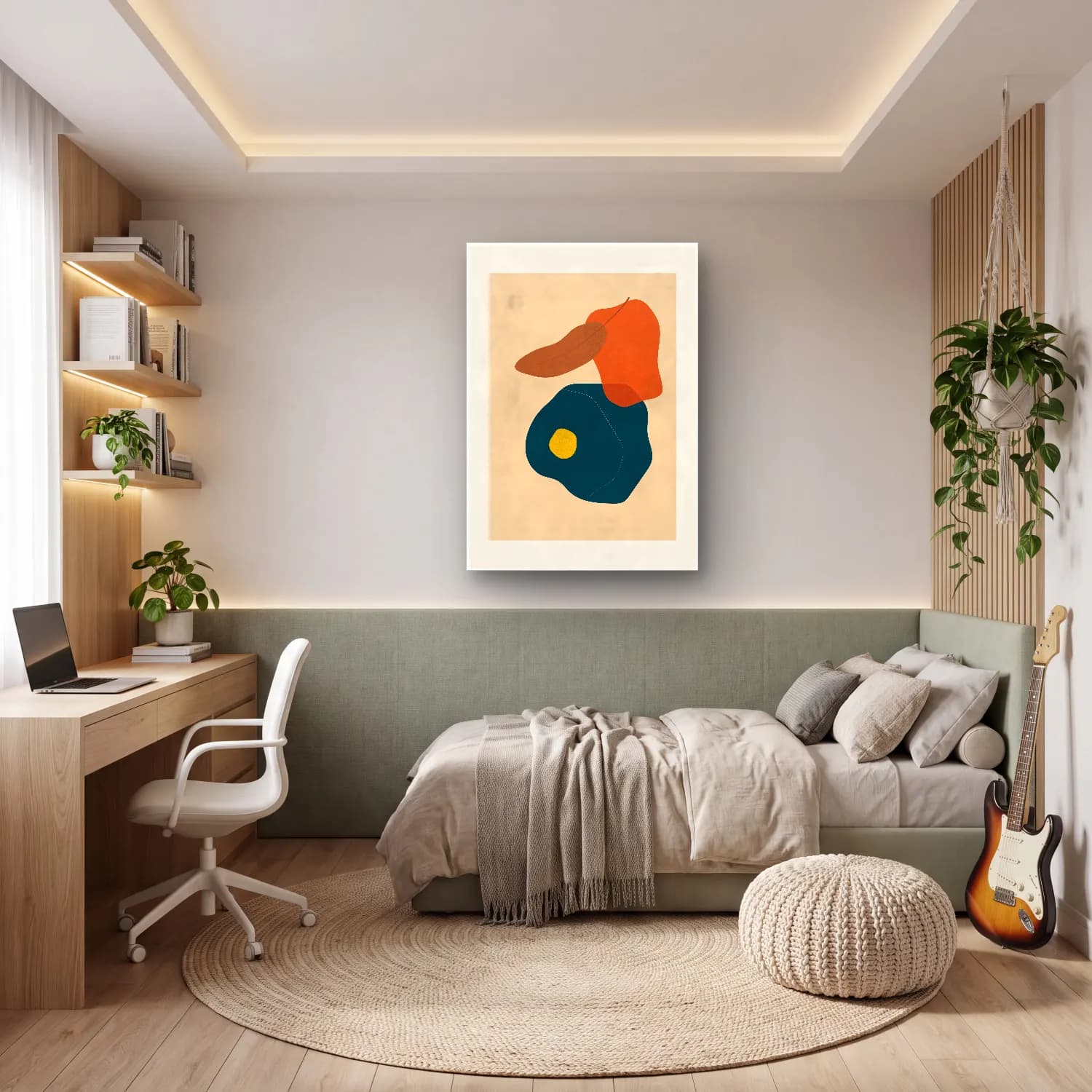 Modern Soyut Formlar No. 14 cam tablo — genç odasında