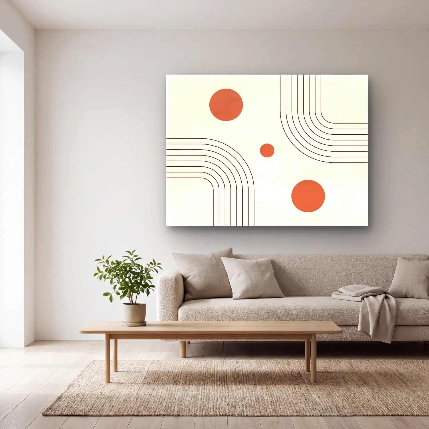 Çizgi Sanatı Geometrik Daireler cam tablo — açık renk salonda