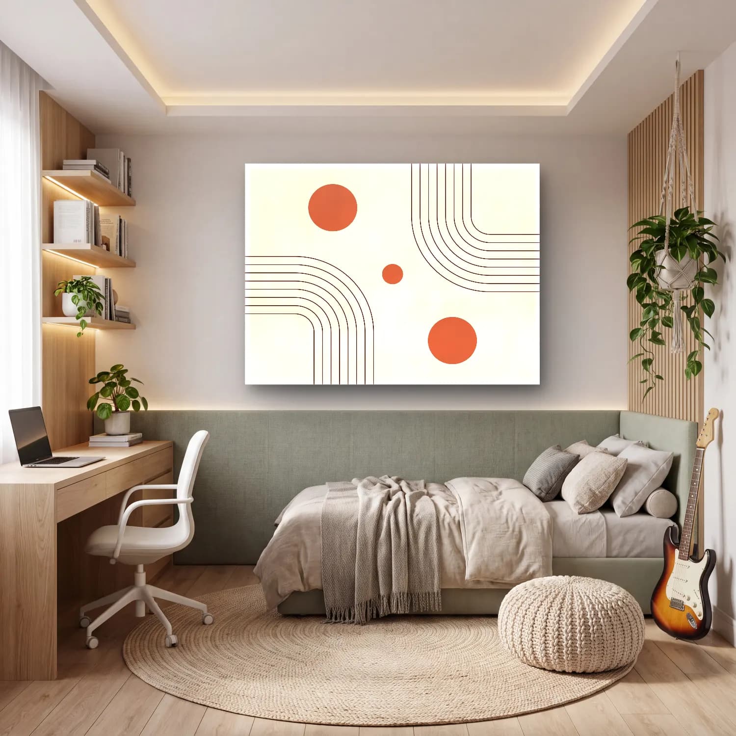 Çizgi Sanatı Geometrik Daireler cam tablo — genç odasında
