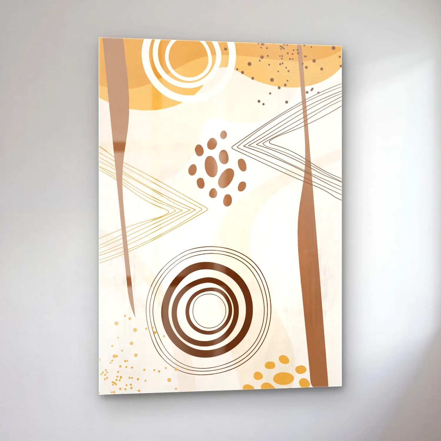 Boho Geometrik Daireler – Bej Tonlar cam tablo — sol açıdan görünüm