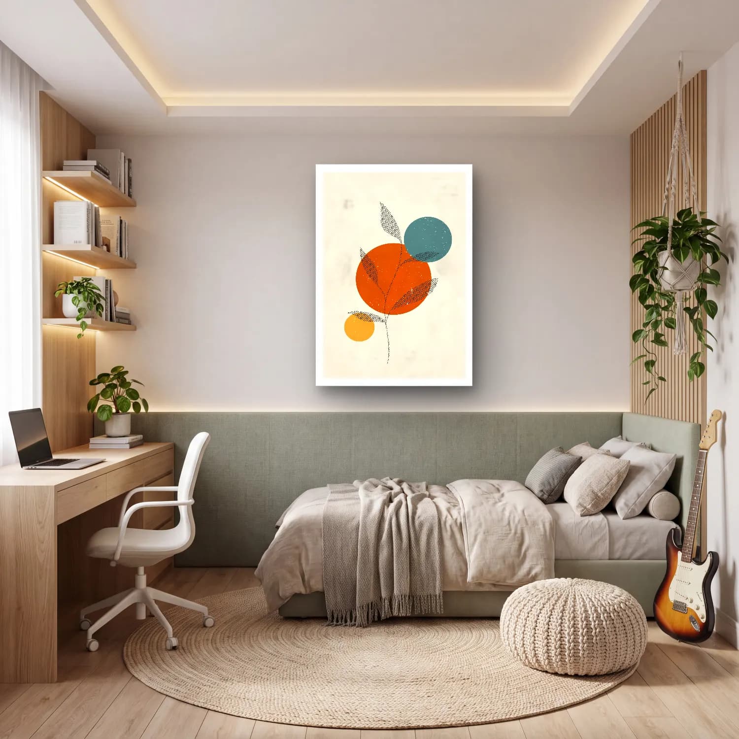 Boho Geometrik Daireler – Turuncu Tonlar cam tablo — genç odasında