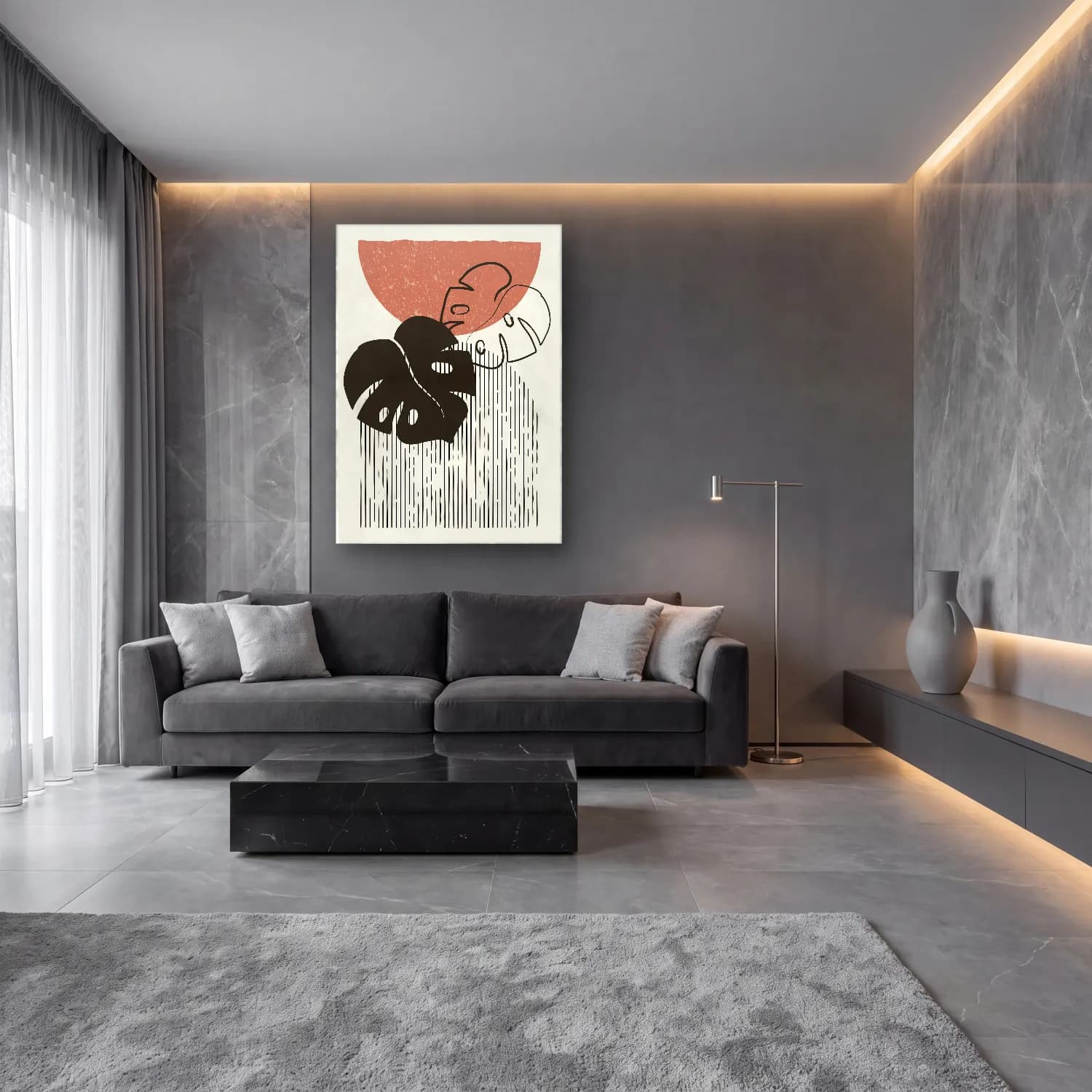Boho Soyut Yüz cam tablo — lüks salon duvarında