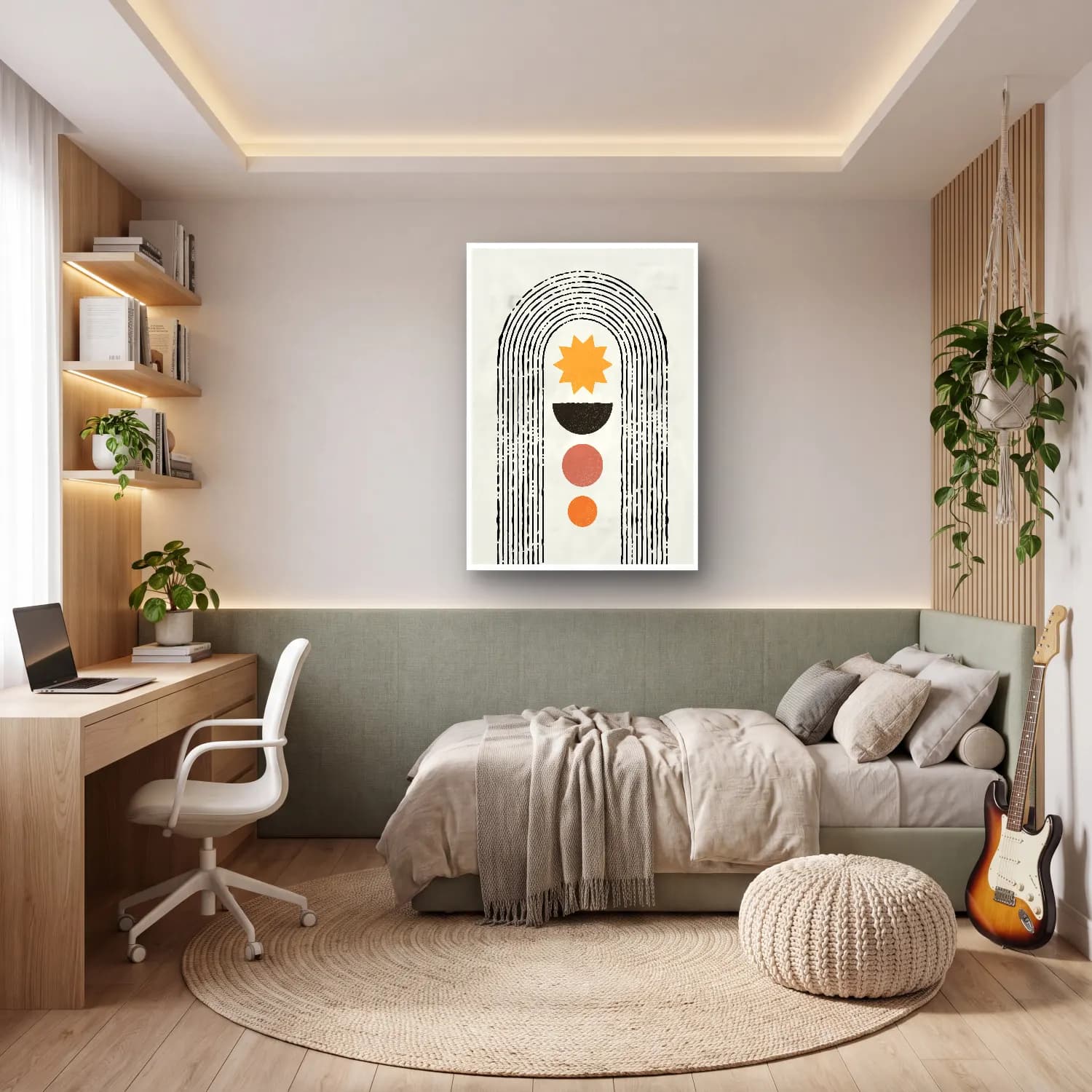 Boho Soyut Kemer – Siyah Beyaz Tonlar cam tablo — genç odasında