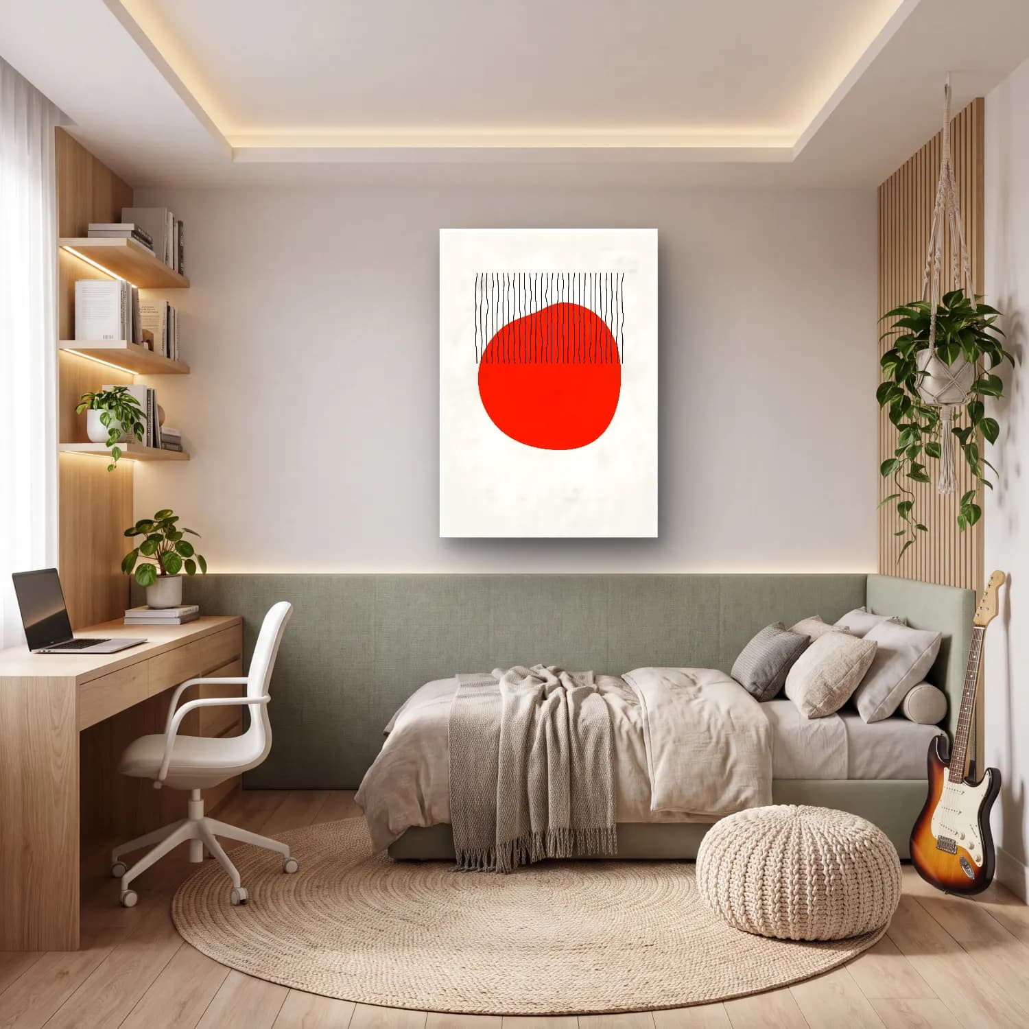 Çizgi Sanatı Geometrik Daireler – Turuncu Tonlar cam tablo — genç odasında