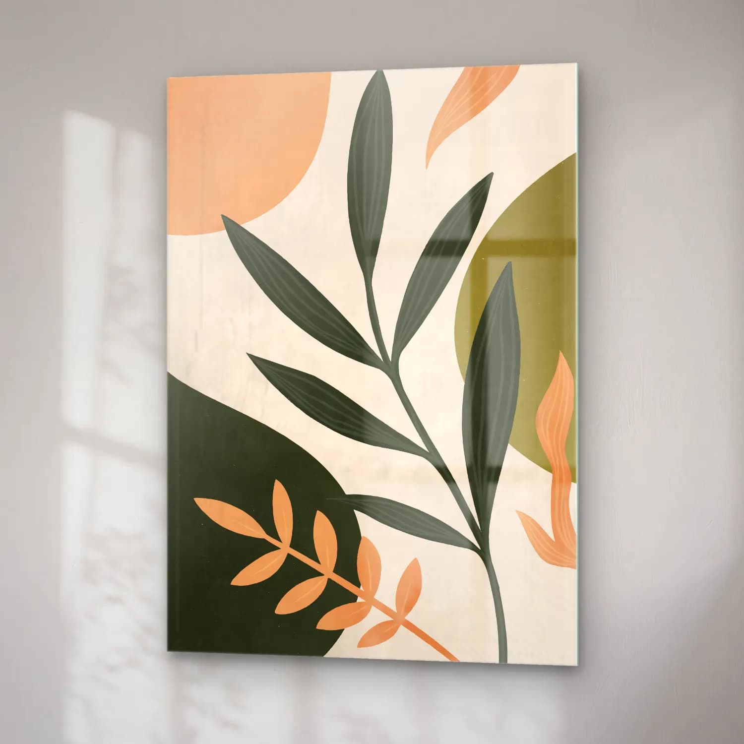 Boho Botanik Yapraklar cam tablo — sağ açıdan görünüm