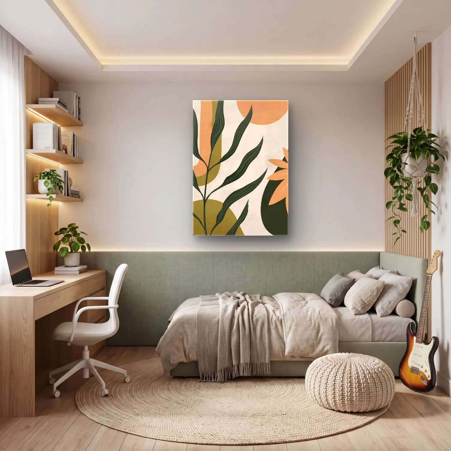 Boho Çiçek Deseni cam tablo — genç odasında