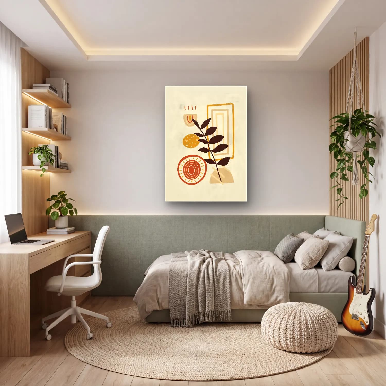 Boho Soyut Formlar No. 15 cam tablo — genç odasında