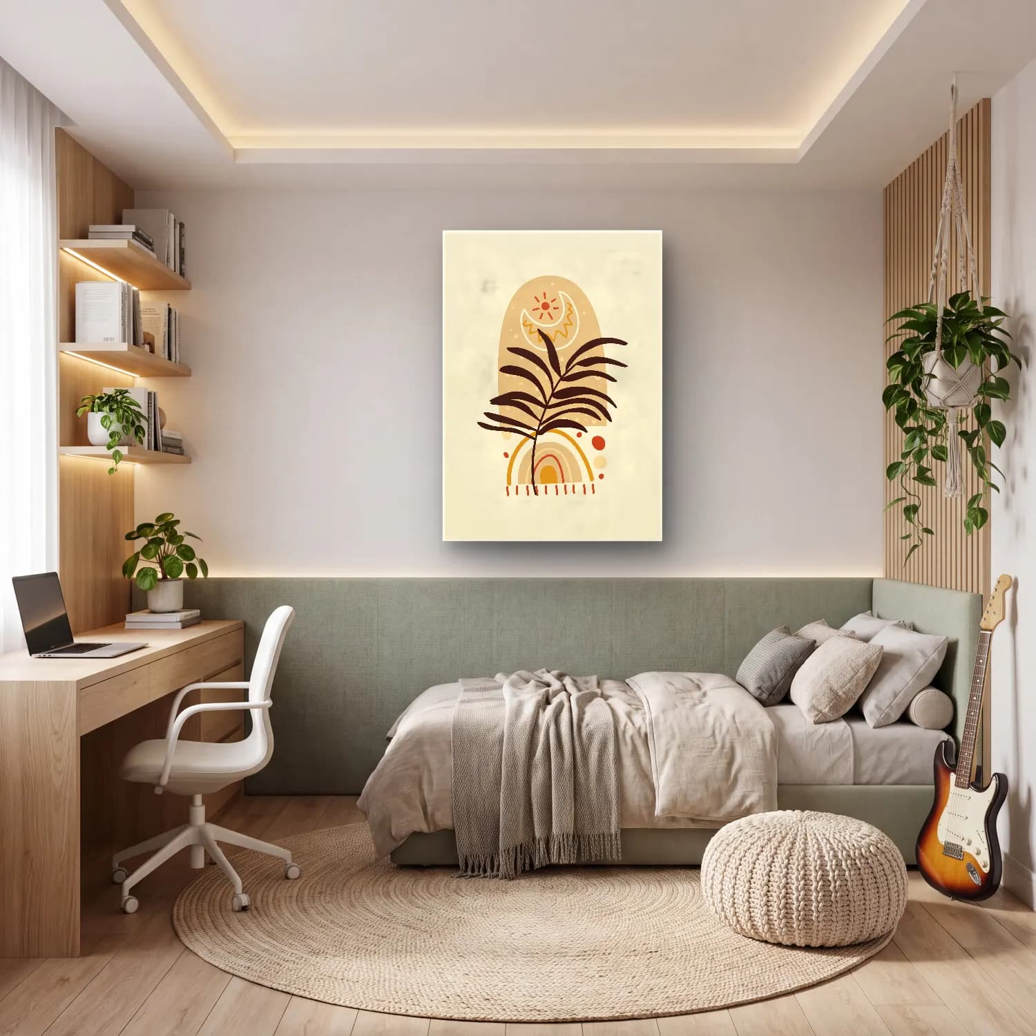 Boho Soyut Formlar No. 16 cam tablo — genç odasında