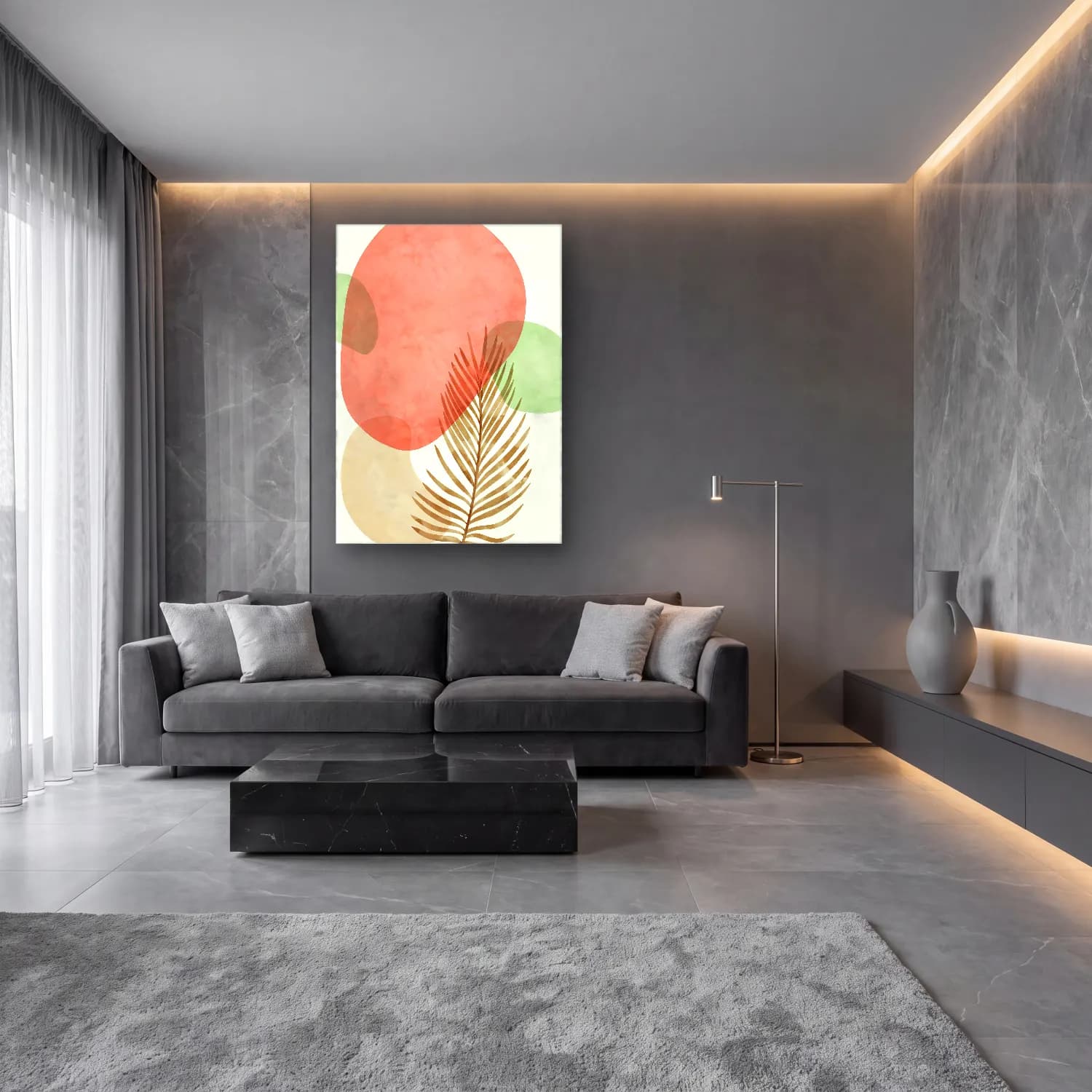 Boho Soyut Formlar – Pembe Tonlar cam tablo — lüks salon duvarında