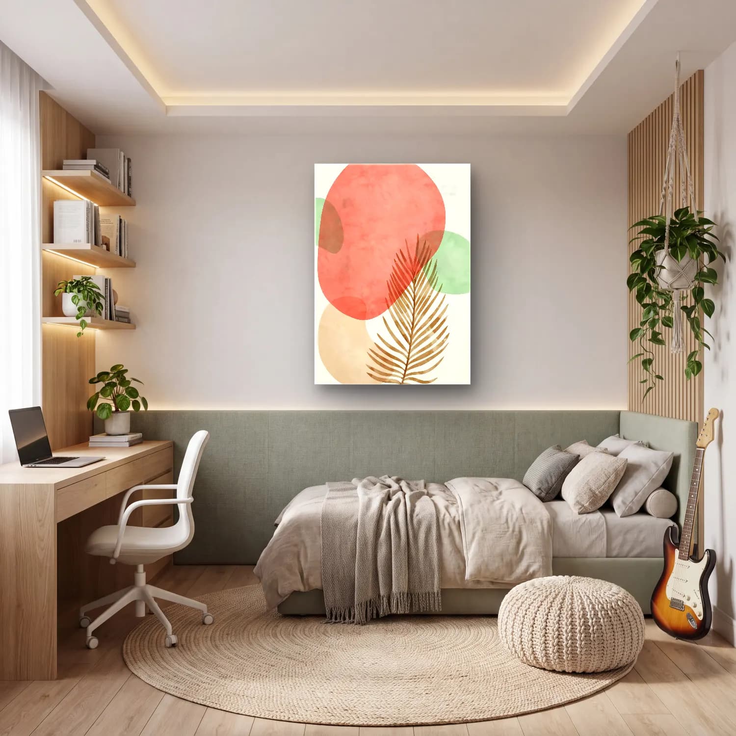 Boho Soyut Formlar – Pembe Tonlar cam tablo — genç odasında