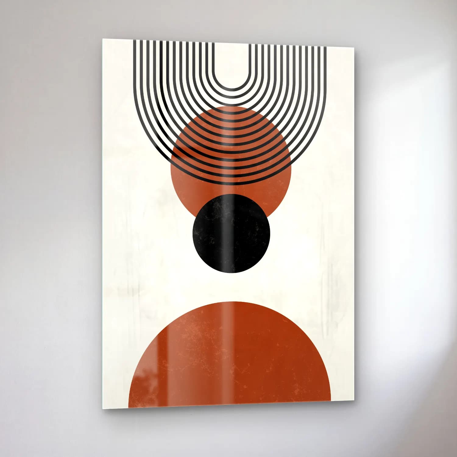 Boho Geometrik Daireler No. 8 cam tablo — sol açıdan görünüm