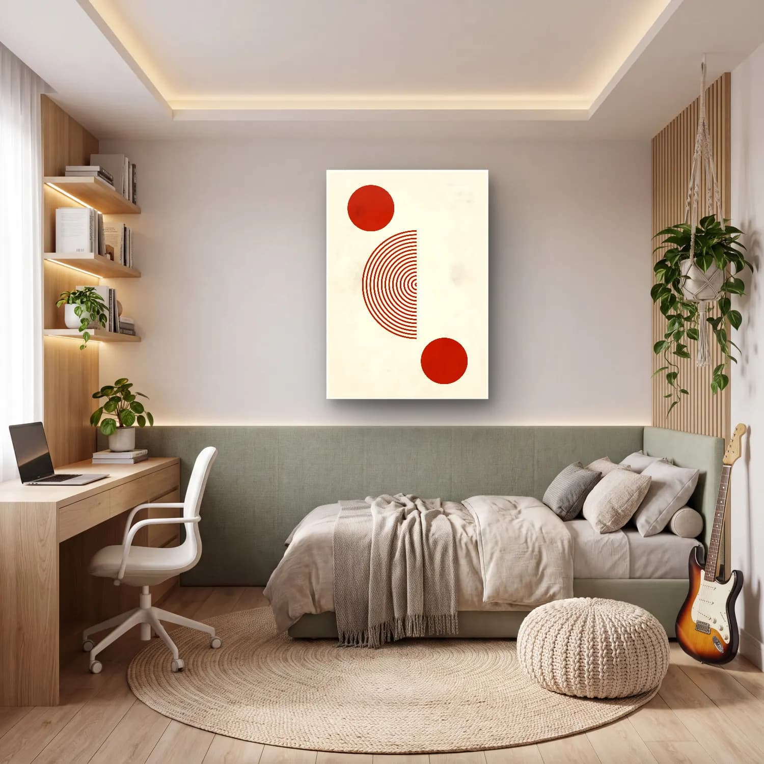 Bauhaus Geometrik Daireler – Bej Tonlar cam tablo — genç odasında