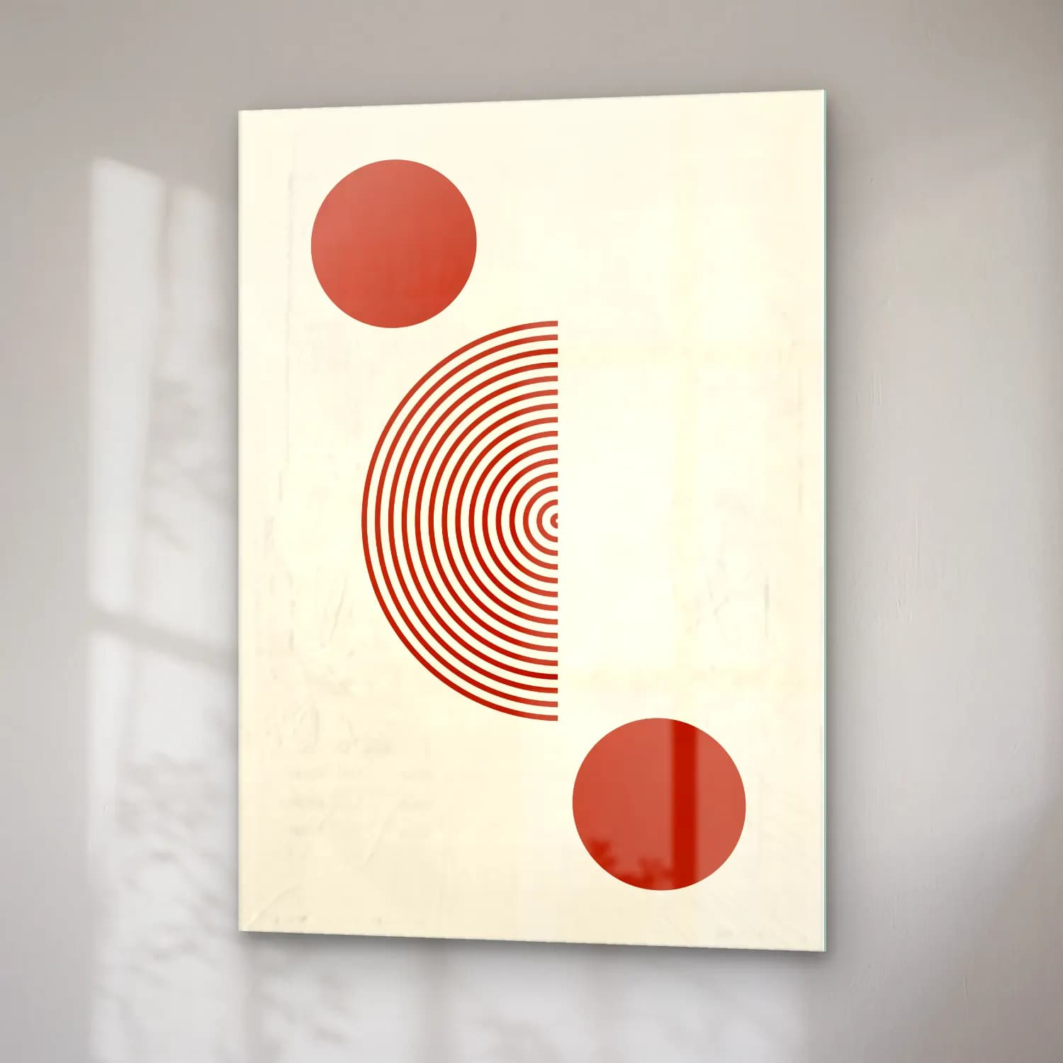Bauhaus Geometrik Daireler – Bej Tonlar cam tablo — sağ açıdan görünüm