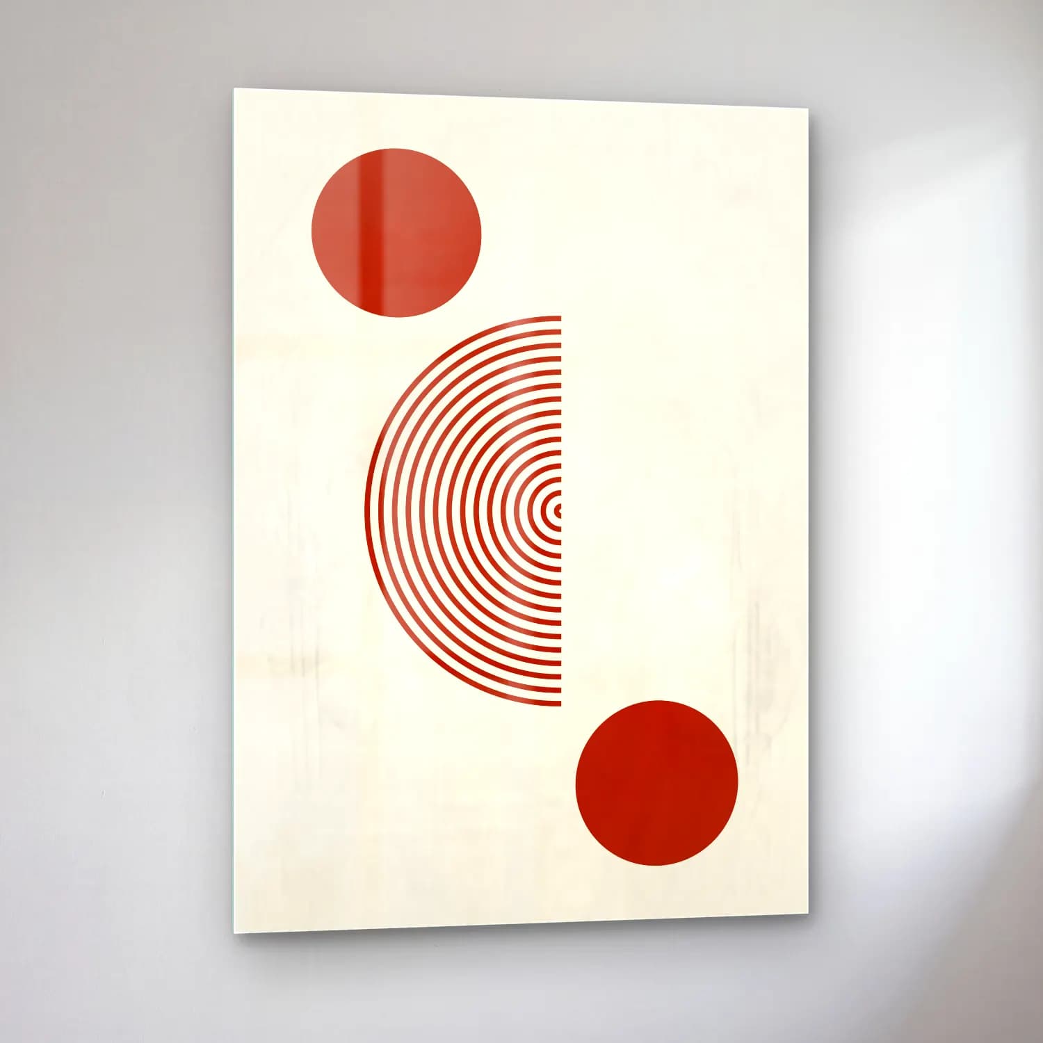 Bauhaus Geometrik Daireler – Bej Tonlar cam tablo — sol açıdan görünüm