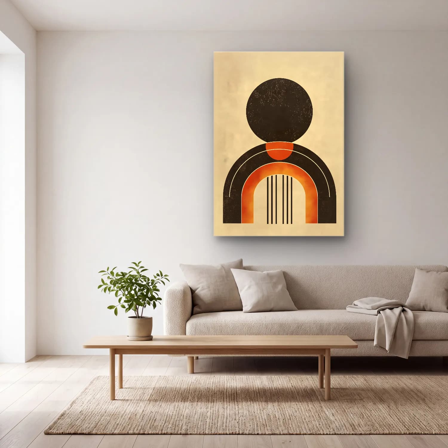Bauhaus Soyut Kemer – Bej Tonlar cam tablo — açık renk salonda
