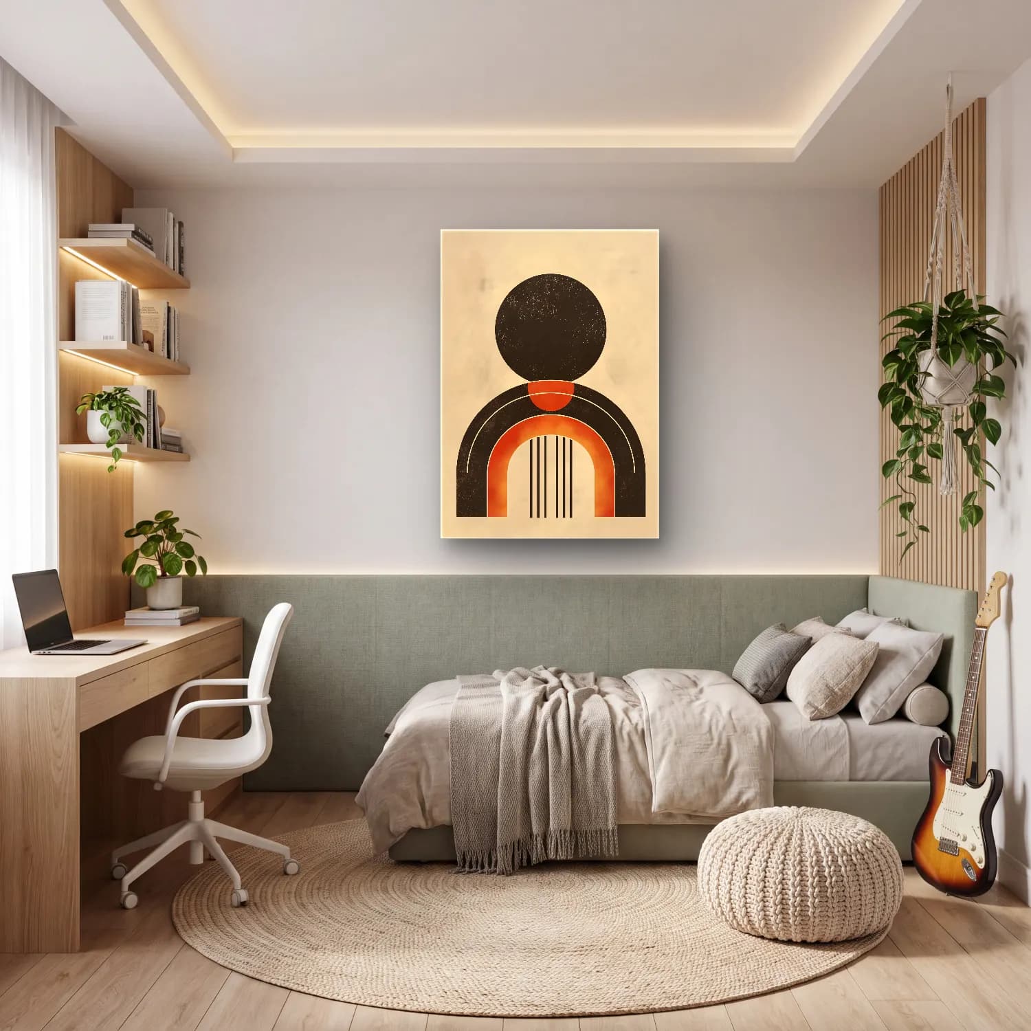 Bauhaus Soyut Kemer – Bej Tonlar cam tablo — genç odasında