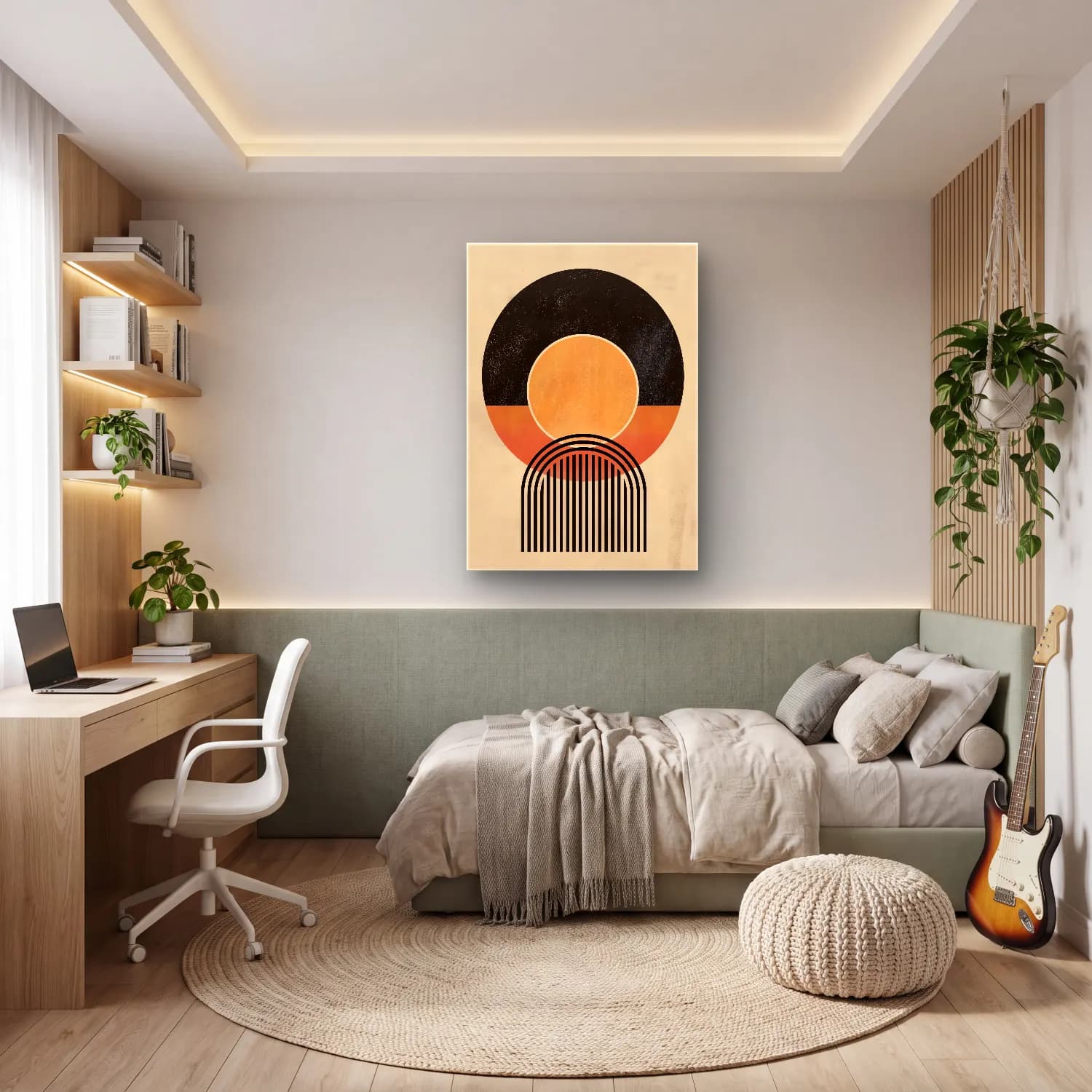 Boho Geometrik Daireler No. 13 cam tablo — genç odasında