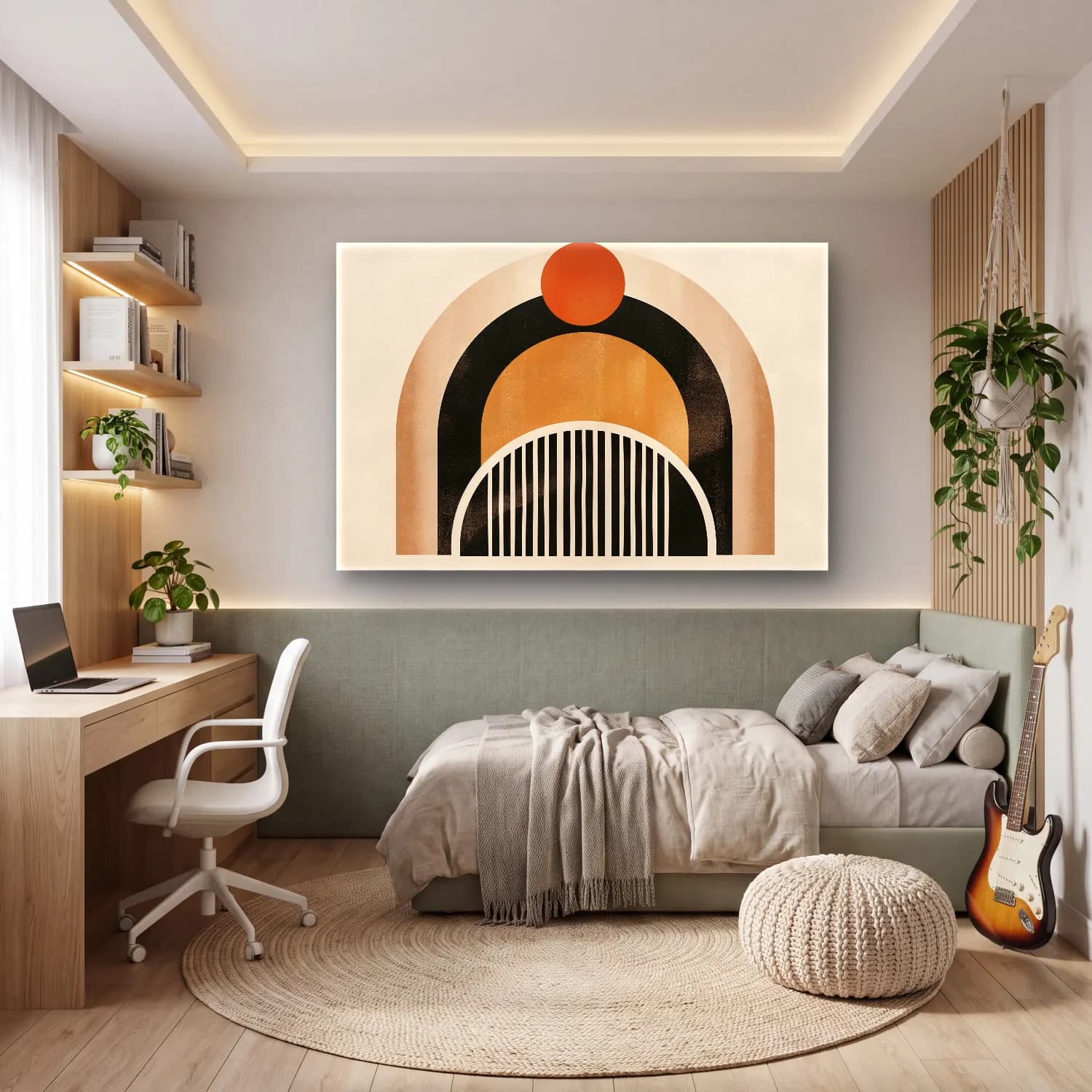 Bauhaus Soyut Kemer – Turuncu Tonlar cam tablo — genç odasında