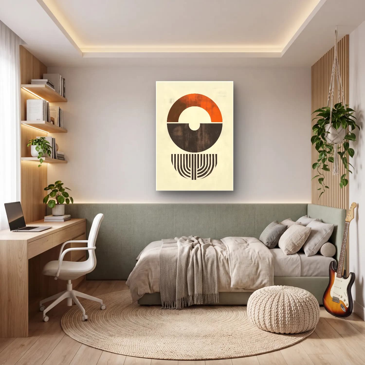 Bauhaus Geometrik Daireler No. 21 cam tablo — genç odasında