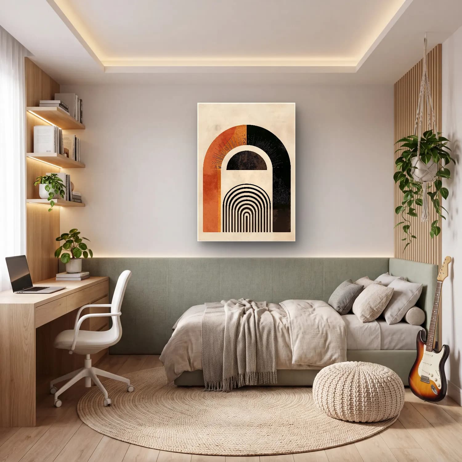 Boho Soyut Kemer No. 14 cam tablo — genç odasında