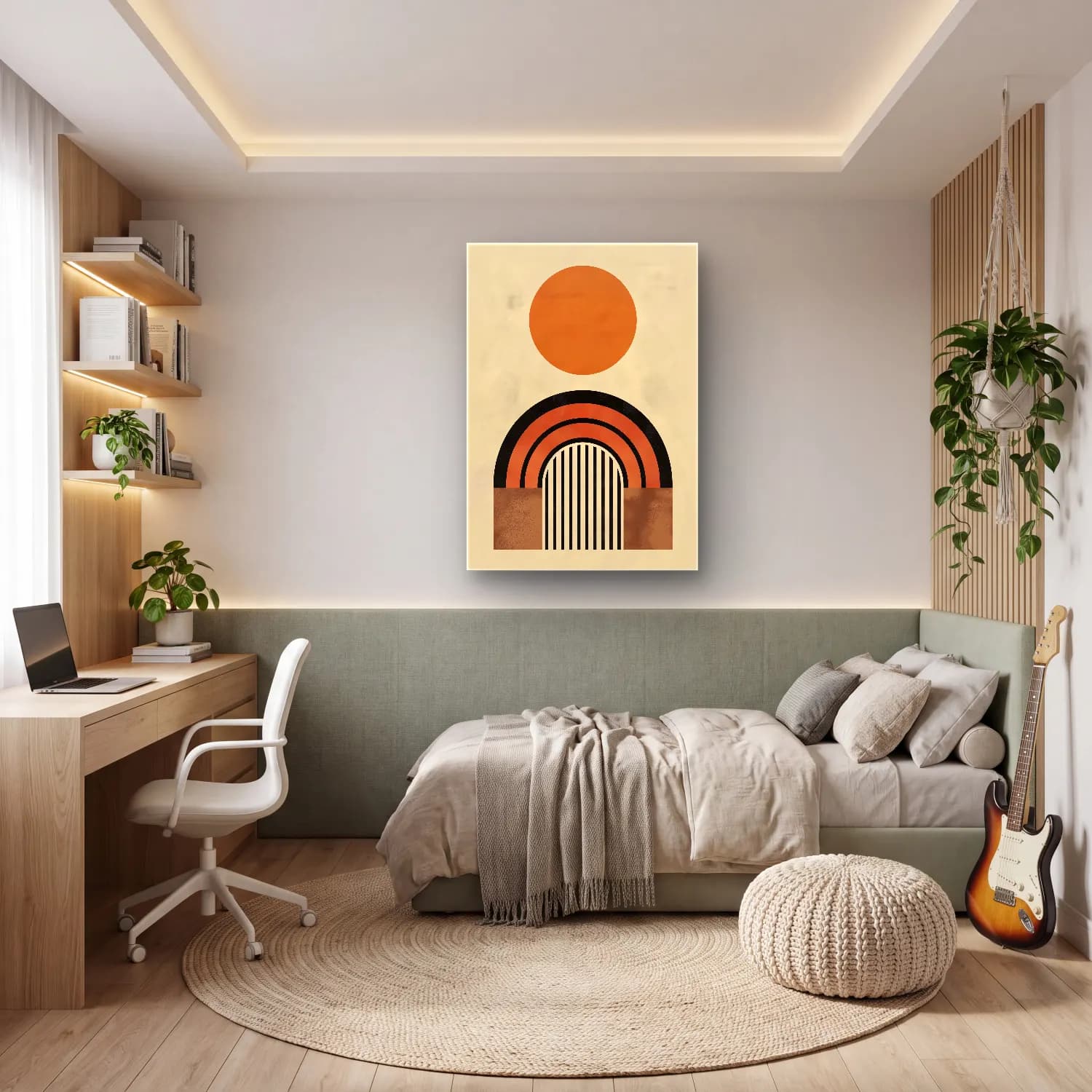 Boho Soyut Kemer No. 15 cam tablo — genç odasında