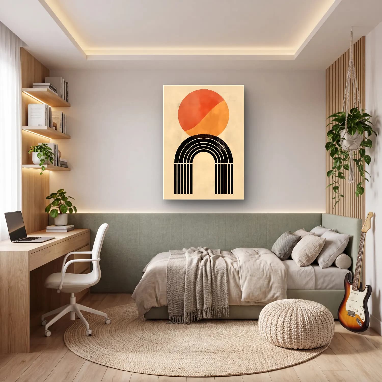 Boho Soyut Kemer No. 17 cam tablo — genç odasında